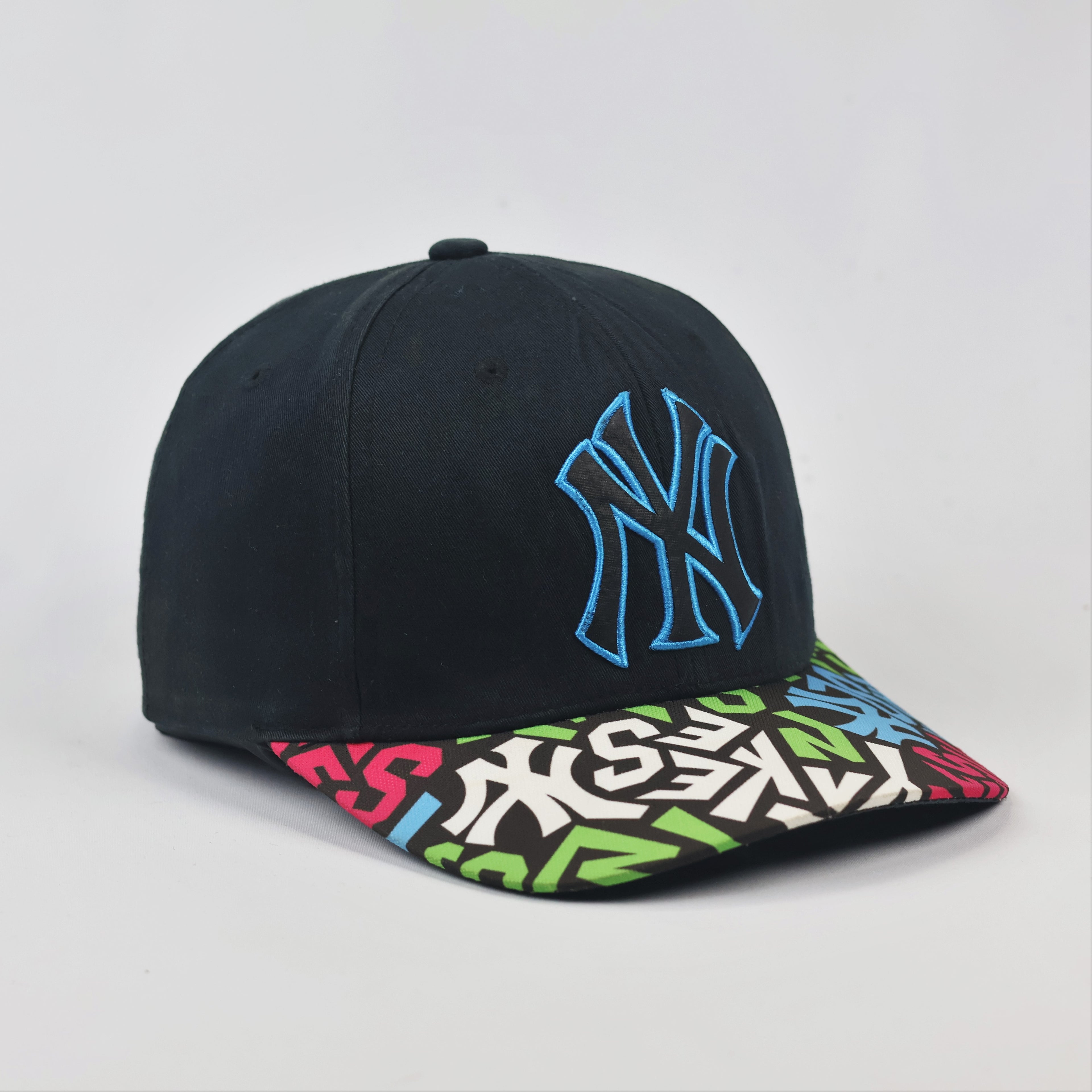 MLB New York Yankees Snapback Thrifted Hat | Black Cap with Multi-Color Graffiti Brim