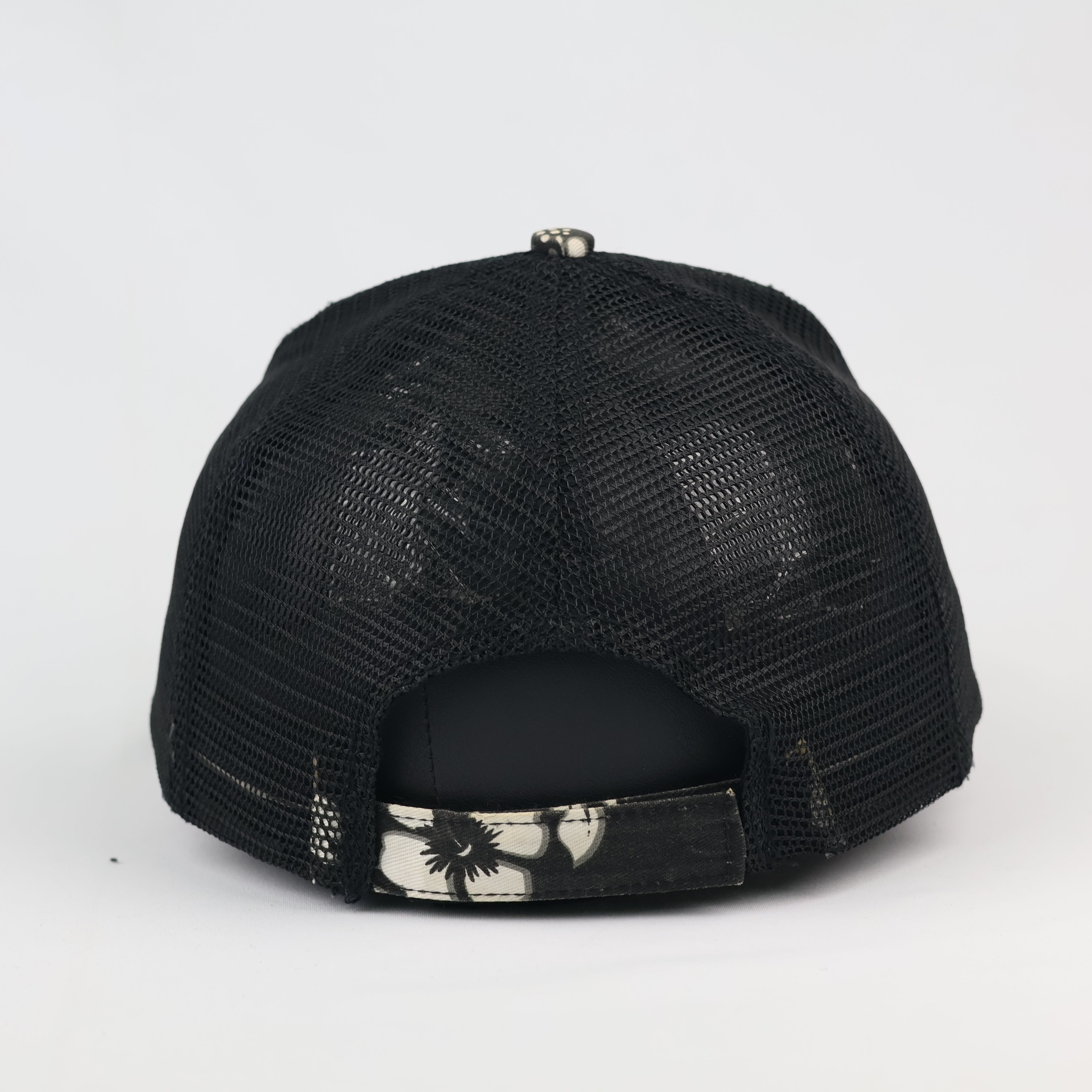 Vintage Tropical Floral Print Mesh Trucker Cap Black