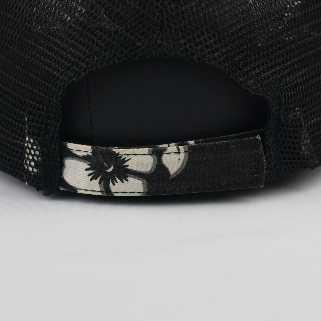 Vintage Tropical Floral Print Mesh Trucker Cap Black