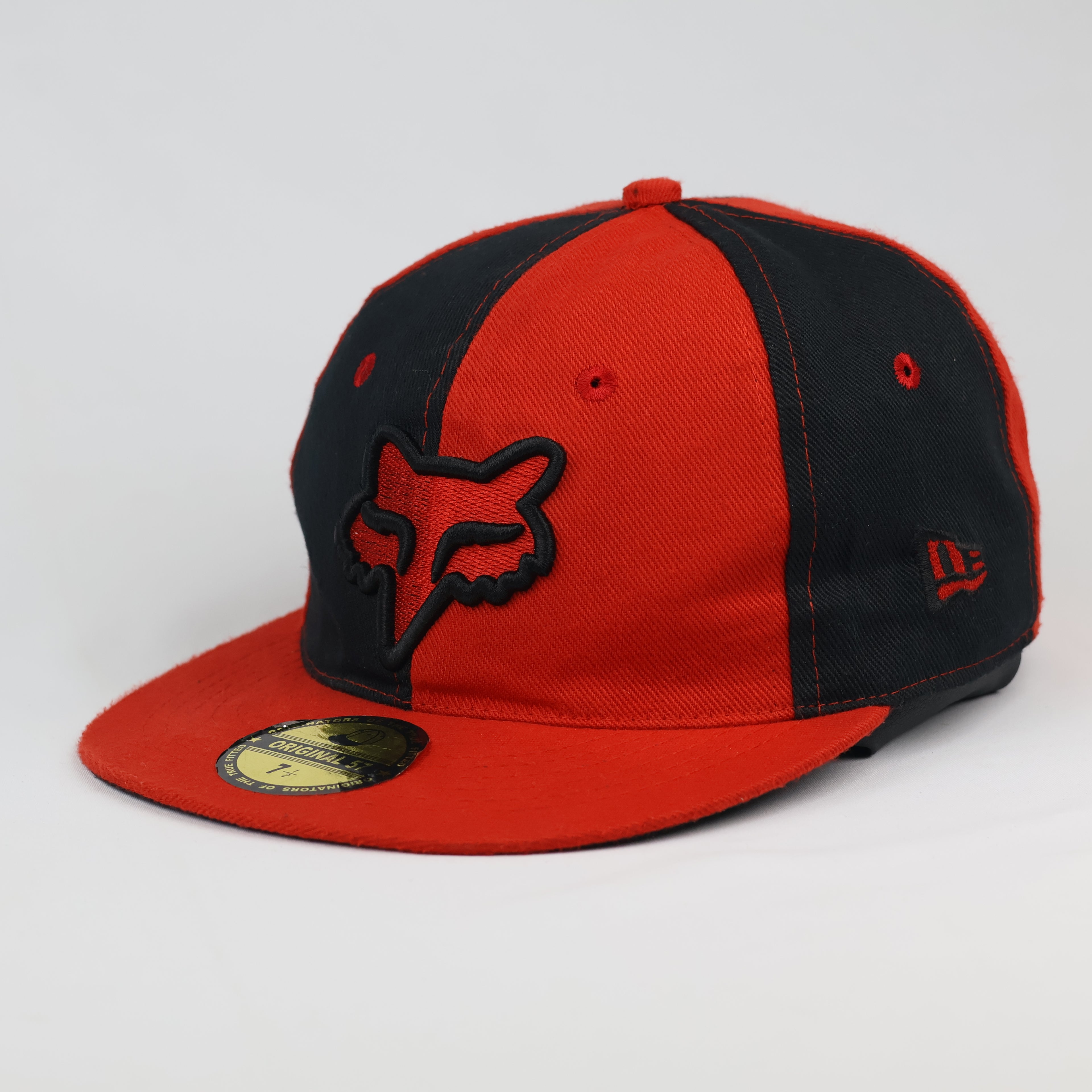Fox Racing Fitted Cap Red and Black Split Panel Thrifted Style