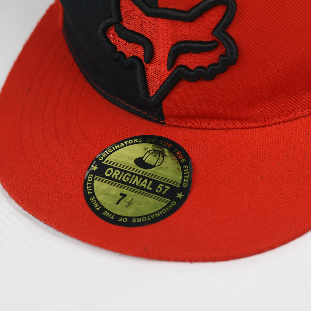 Fox Racing Fitted Cap Red and Black Split Panel Thrifted Style