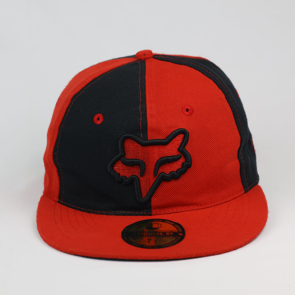 Fox Racing Fitted Cap Red and Black Split Panel Thrifted Style
