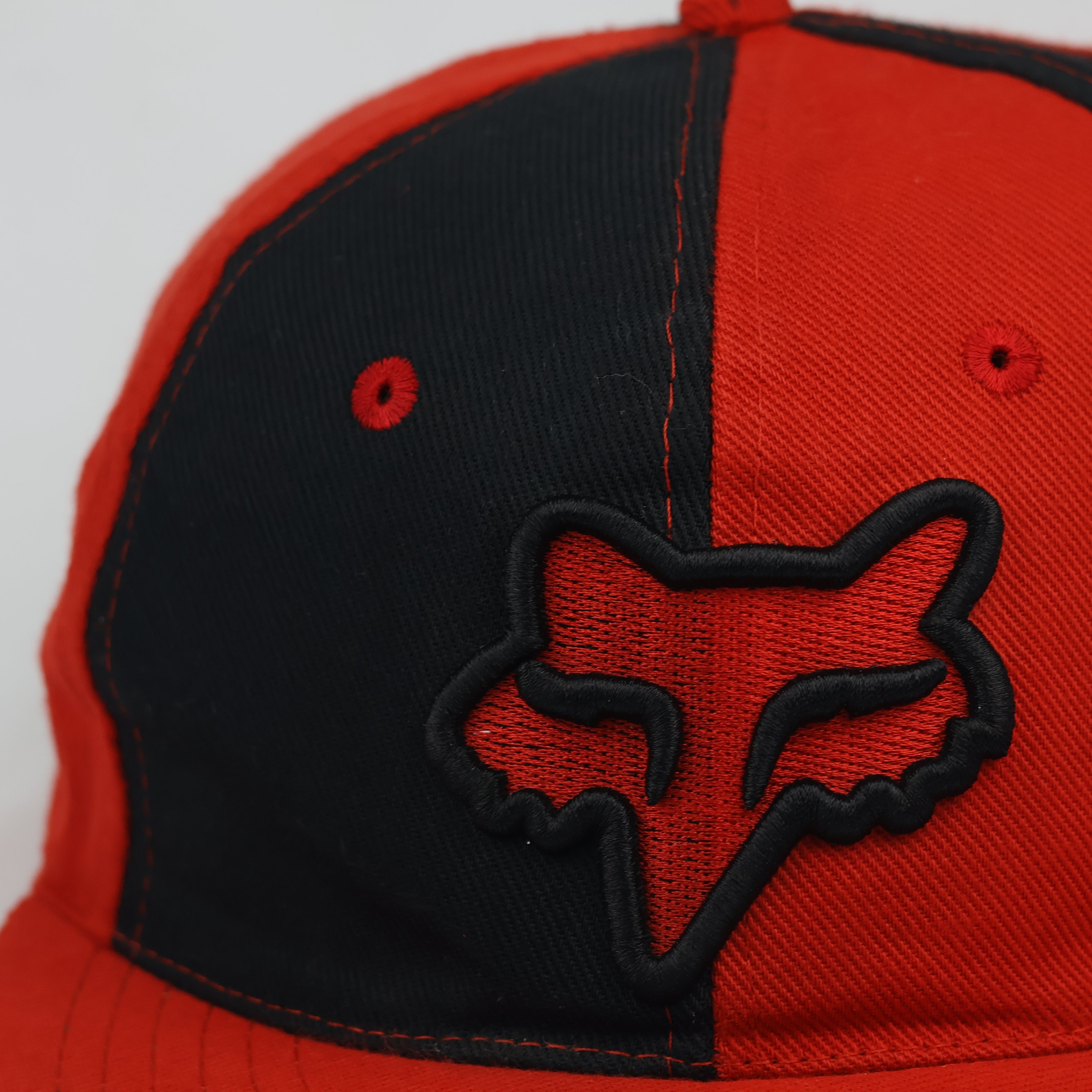 Fox Racing Fitted Cap Red and Black Split Panel Thrifted Style