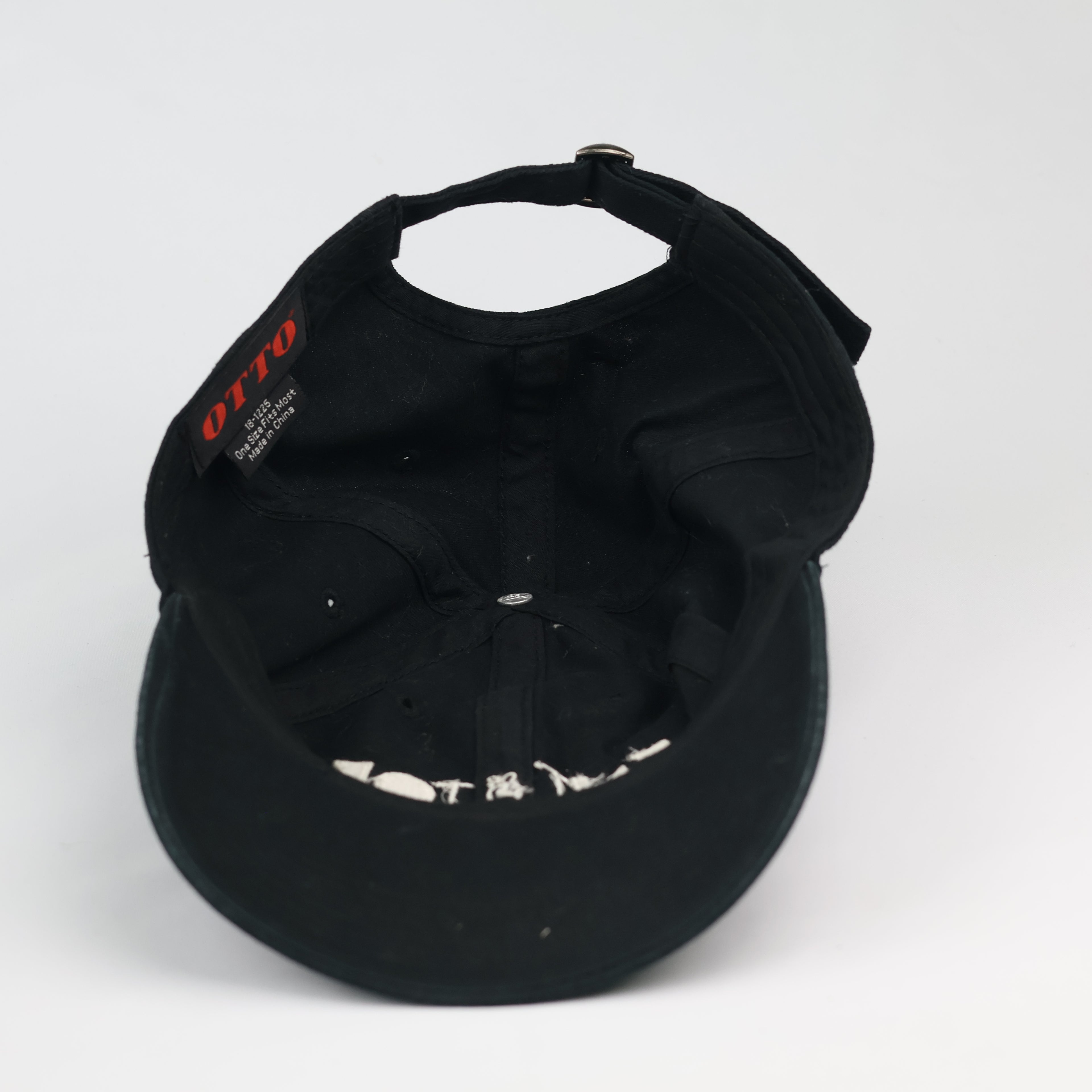 OTTO Black Graphic Embroidered Strapback Baseball Thrifted Hat