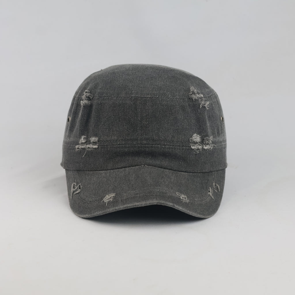 Thrifted Grunge Ripped Military Patrol Hat with Leather Strap | 10220
