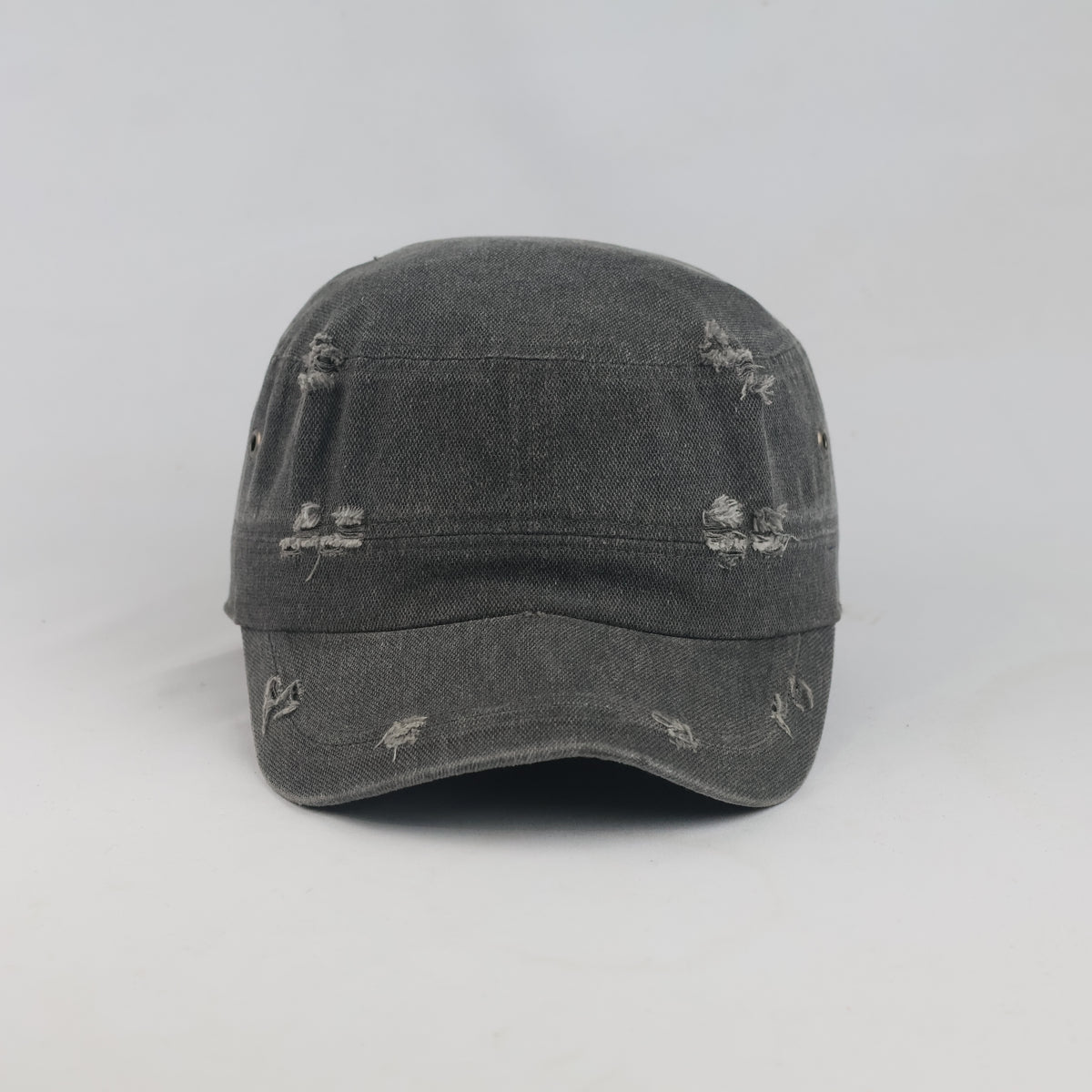 Thrifted Grunge Ripped Military Patrol Hat with Leather Strap | 10220
