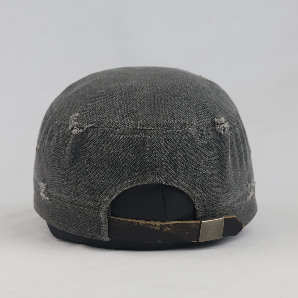 Thrifted Grunge Ripped Military Patrol Hat with Leather Strap | 10220