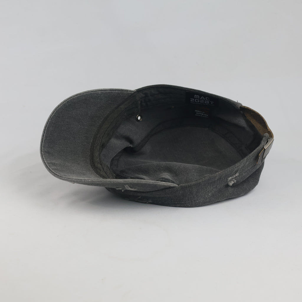Thrifted Grunge Ripped Military Patrol Hat with Leather Strap | 10220