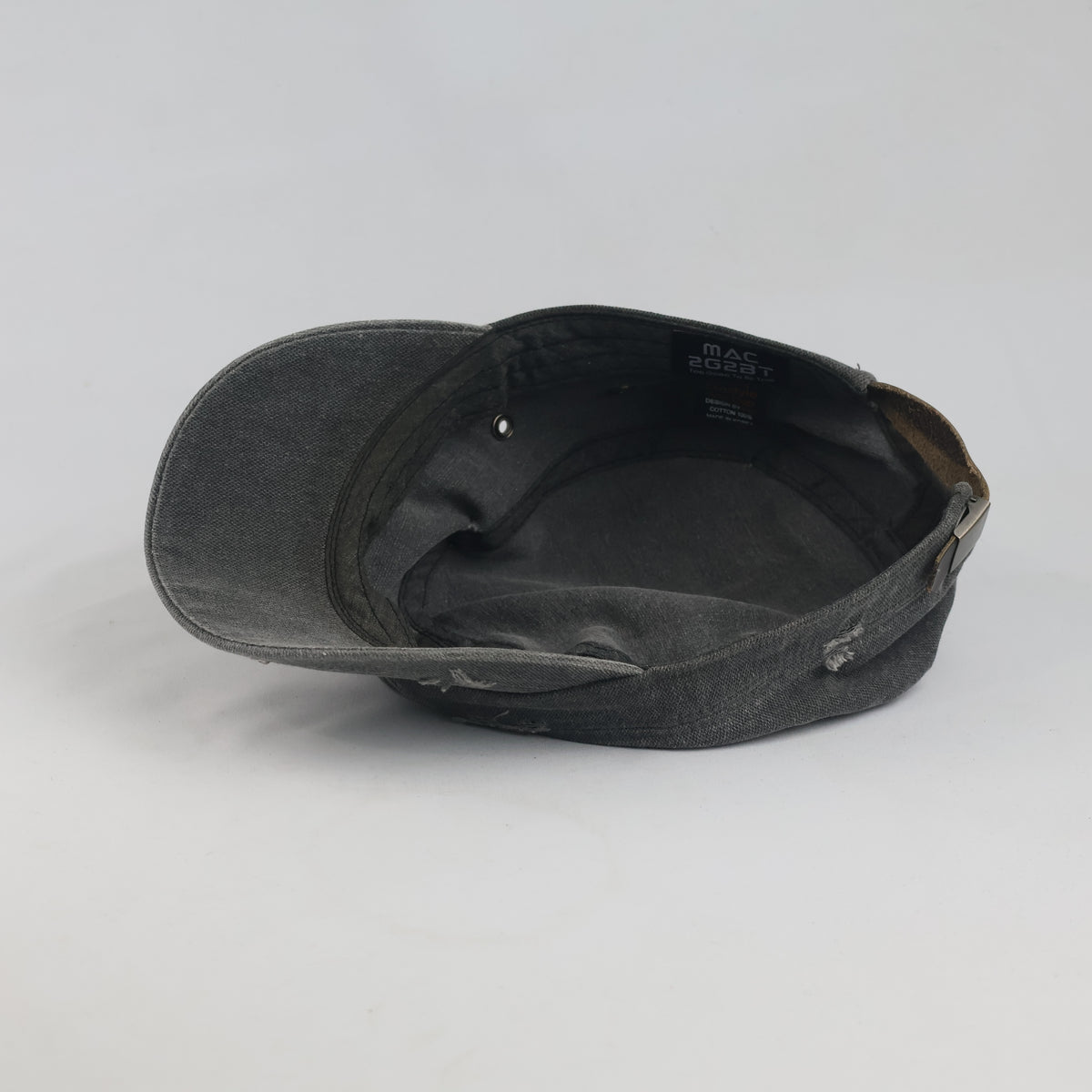 Thrifted Grunge Ripped Military Patrol Hat with Leather Strap | 10220