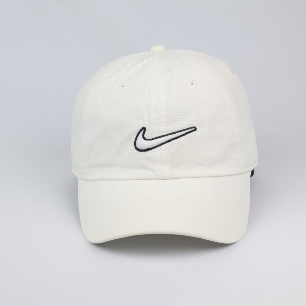 Nike unstructured Cream Dad Hat with Black Outline Thrifted Swoosh