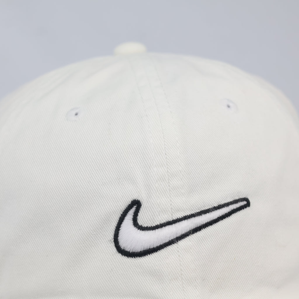 Nike unstructured Cream Dad Hat with Black Outline Thrifted Swoosh