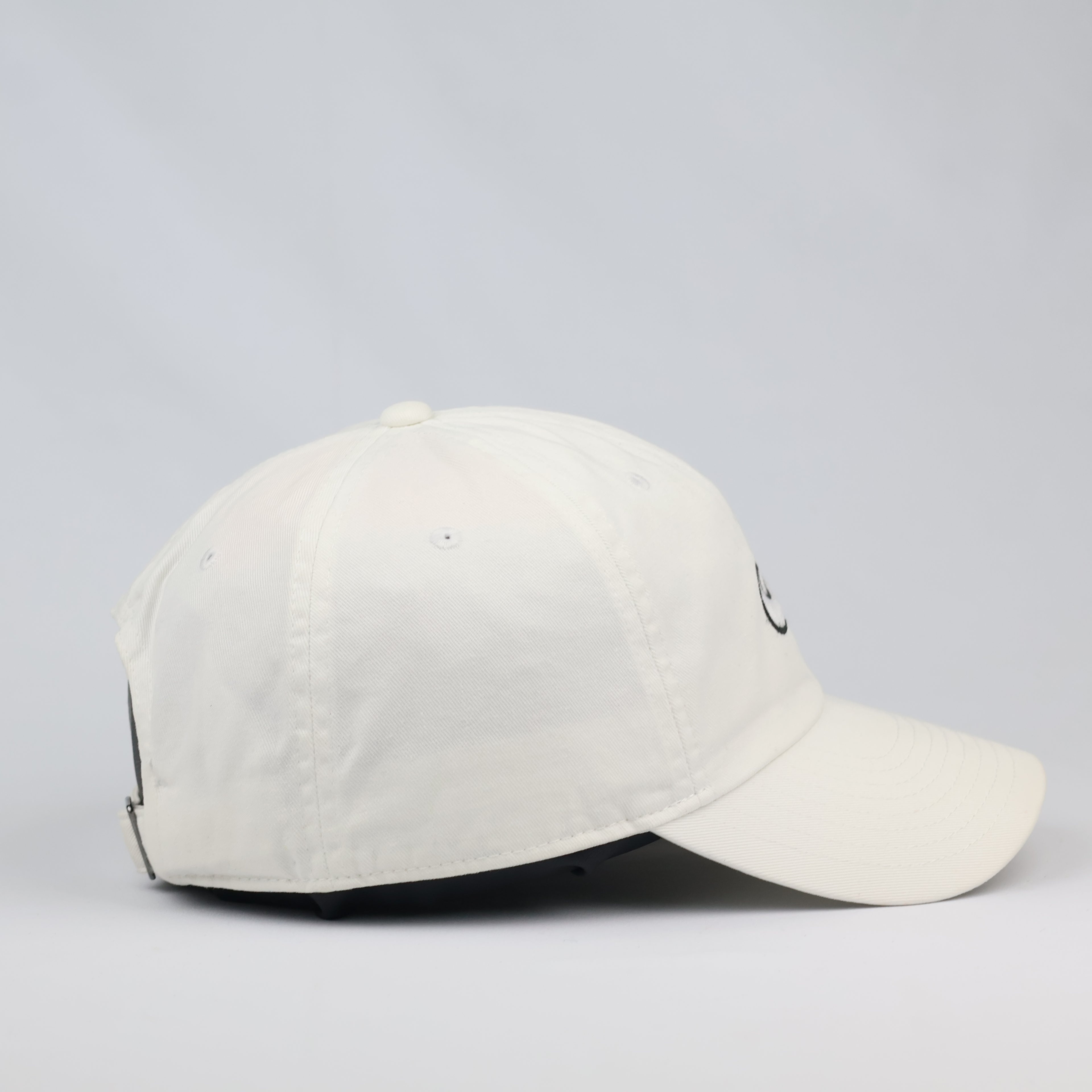 Nike unstructured Cream Dad Hat with Black Outline Thrifted Swoosh