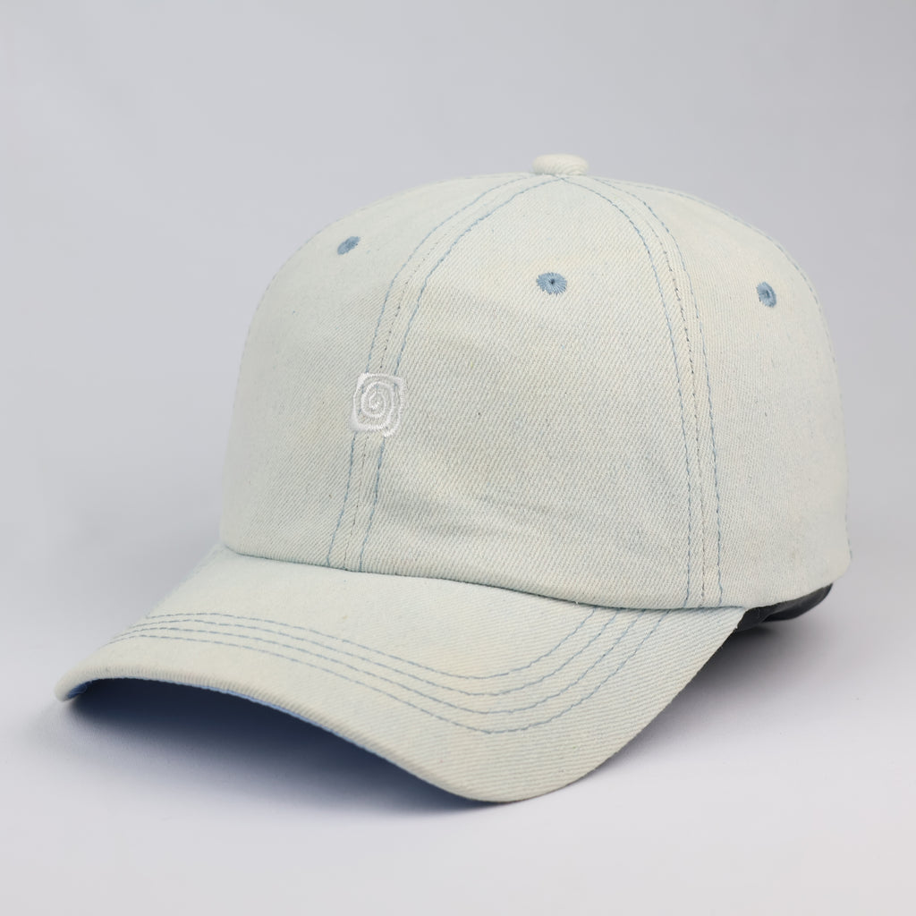 Light Wash Bleached Denim Swirl Graphic Dad Thrifted Hat