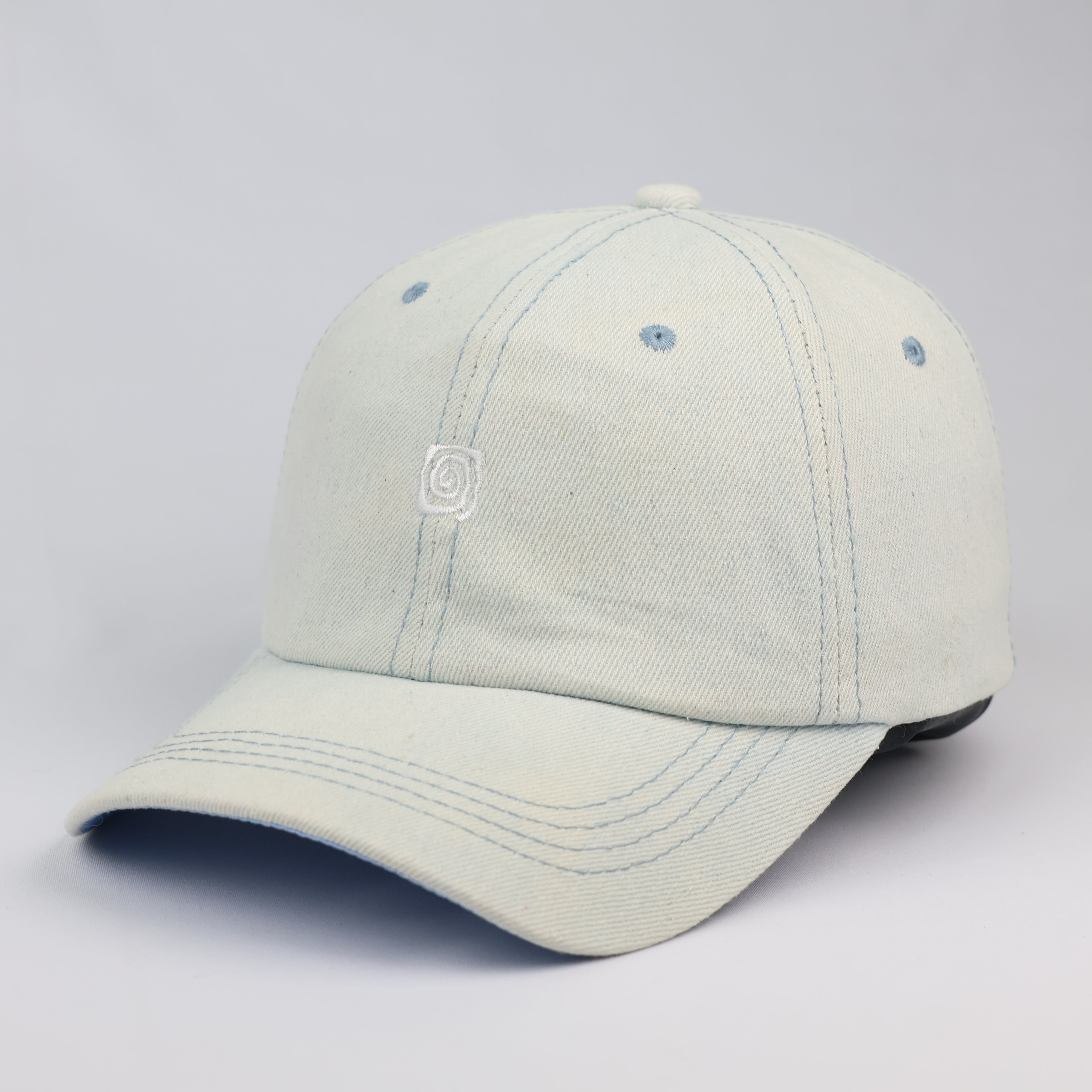 Light Wash Bleached Denim Swirl Graphic Dad Thrifted Hat
