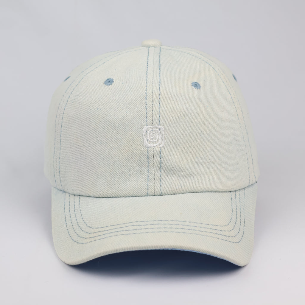 Light Wash Bleached Denim Swirl Graphic Dad Thrifted Hat