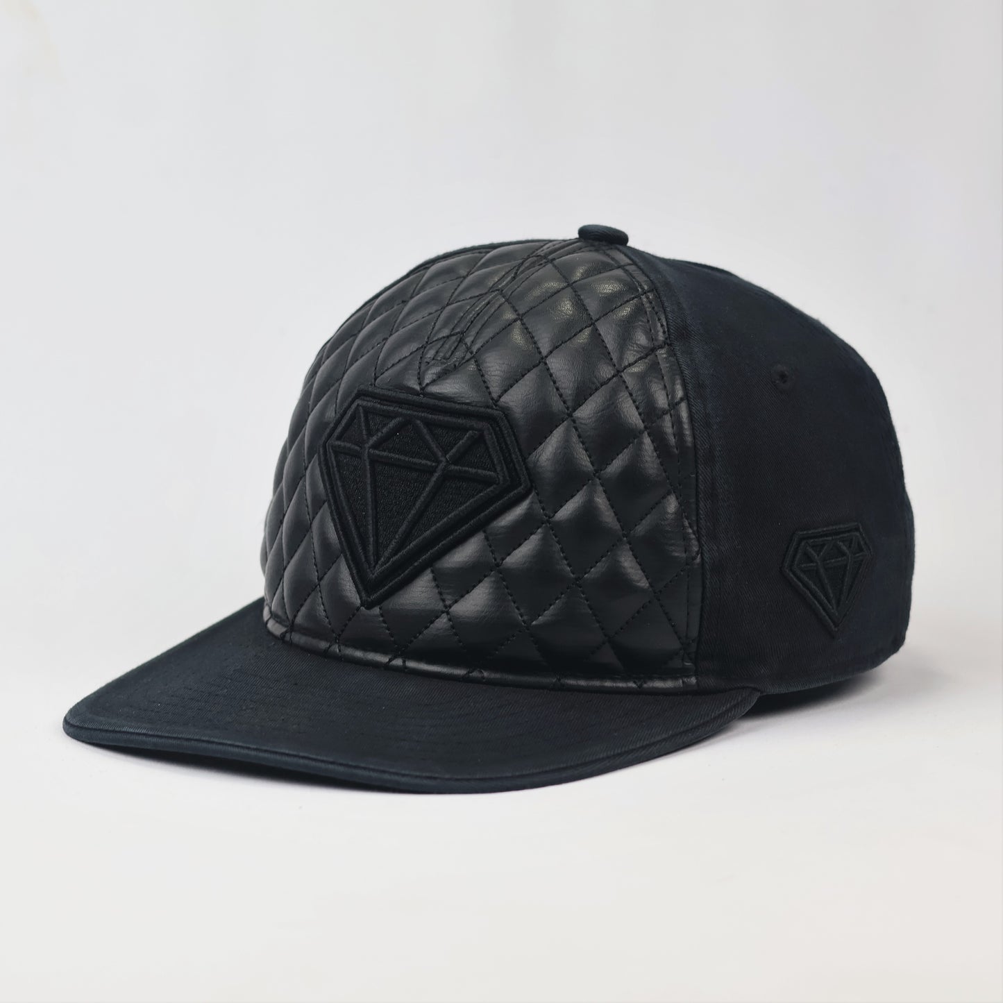 Luxury Quilted Faux Leather Streetwear Thrifted Cap | Black Diamond Series