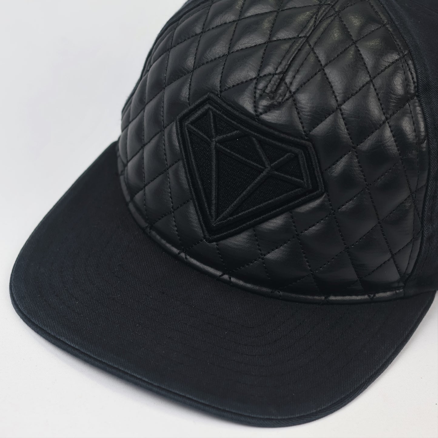 Luxury Quilted Faux Leather Streetwear Thrifted Cap | Black Diamond Series