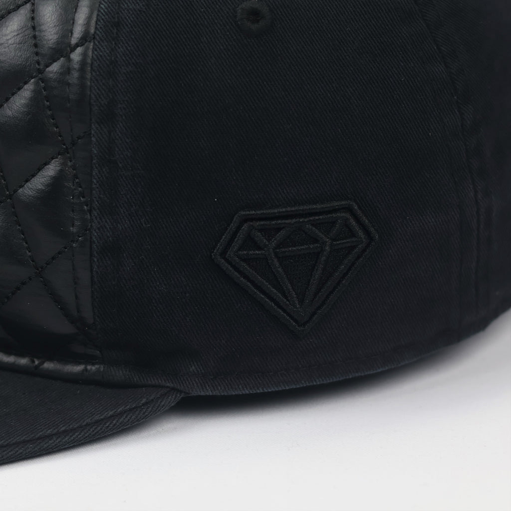 Luxury Quilted Faux Leather Streetwear Thrifted Cap | Black Diamond Series