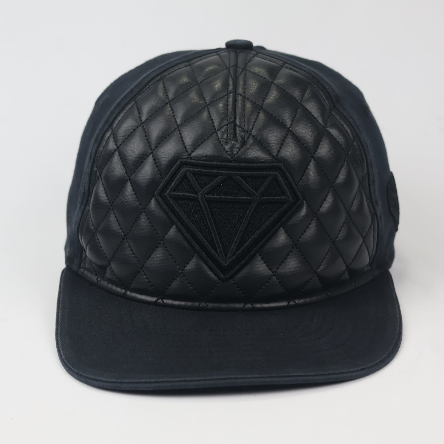 Luxury Quilted Faux Leather Streetwear Thrifted Cap | Black Diamond Series