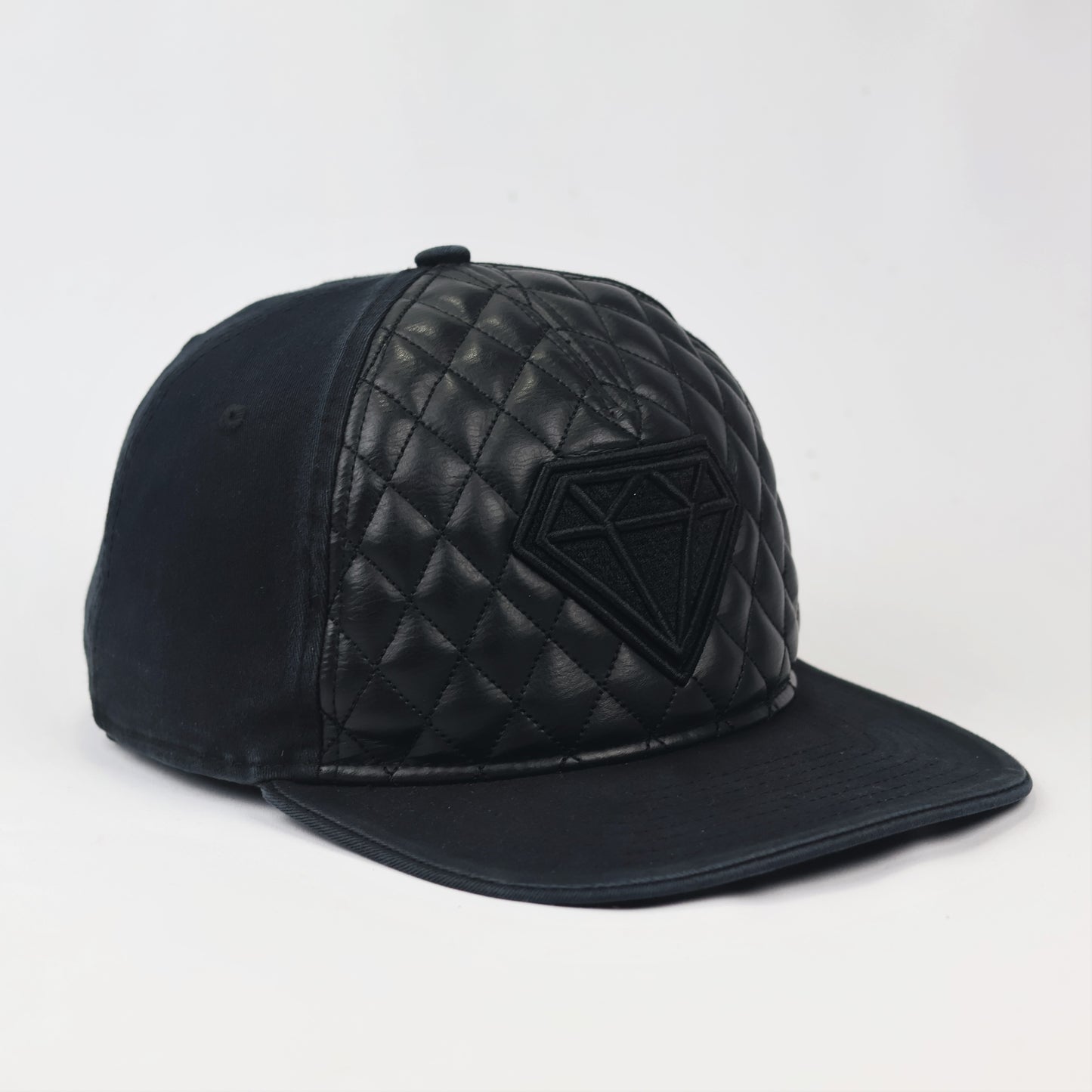 Luxury Quilted Faux Leather Streetwear Thrifted Cap | Black Diamond Series