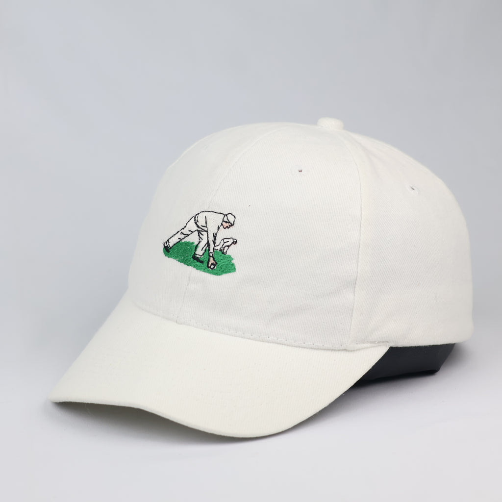 Minimalist Embroidered Golfer Scene Cream Baseball Cap