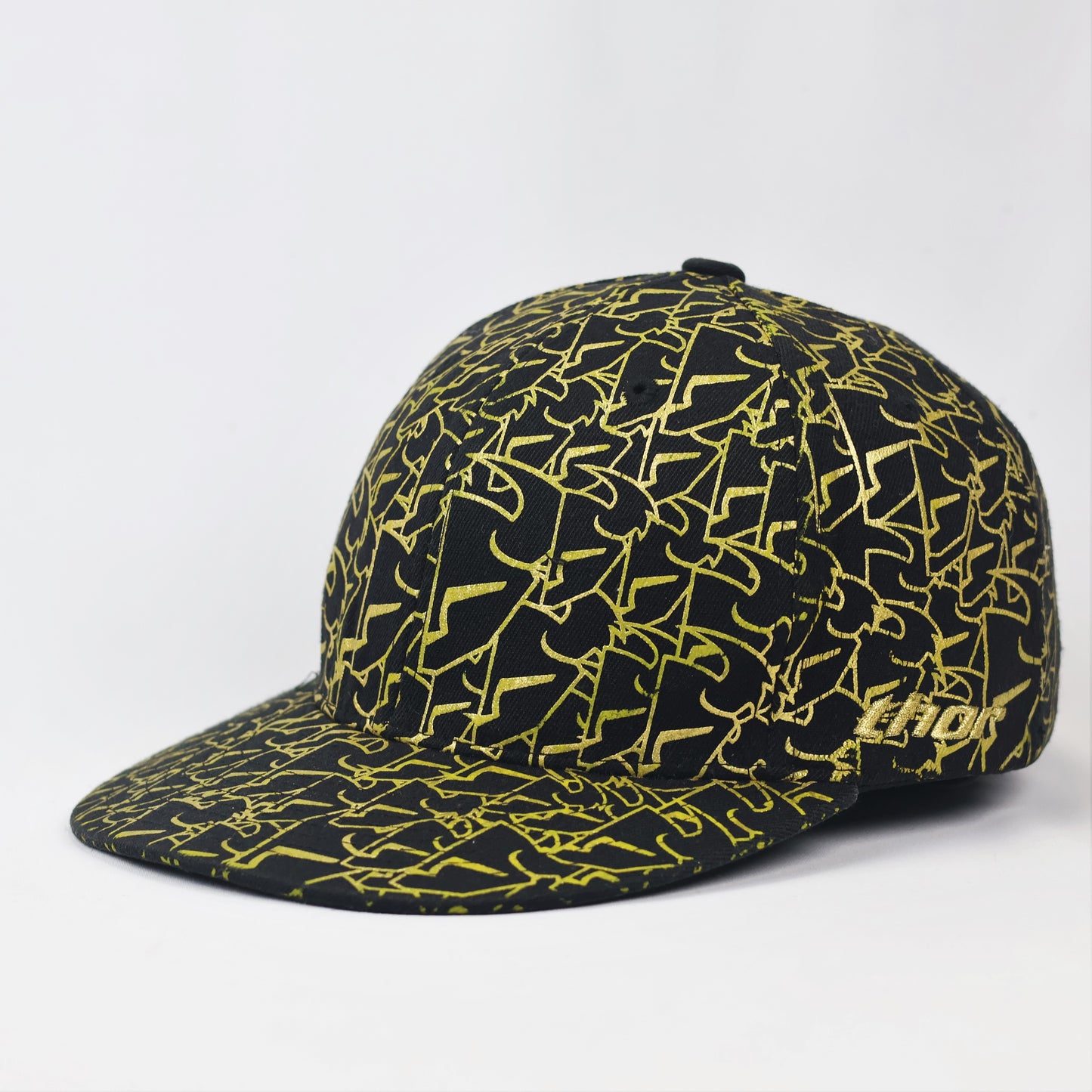 Thor Motocross Flexfit Fitted Thrifted  Hat - Black with Gold Liquid Print Graphic