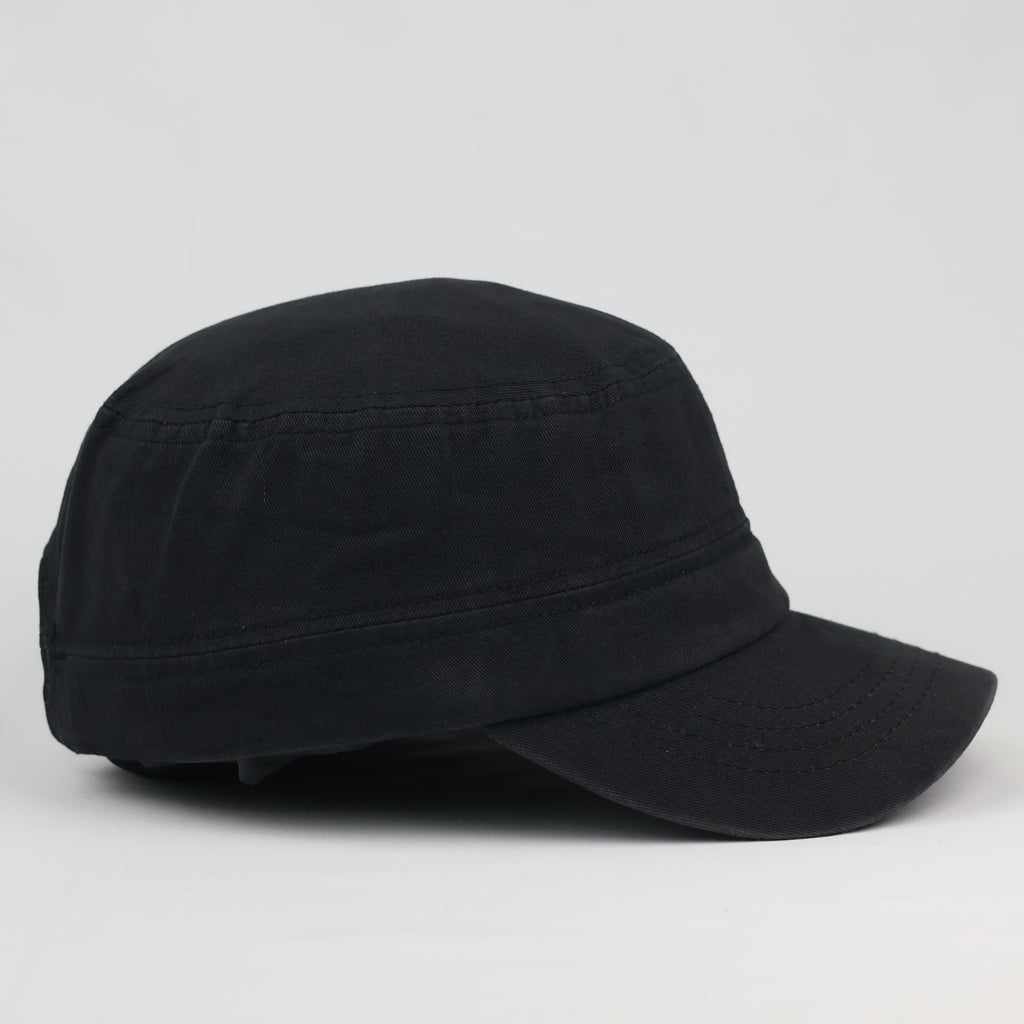 Grunge Punk Black Canvas Star Patch Studded Cadet Hat