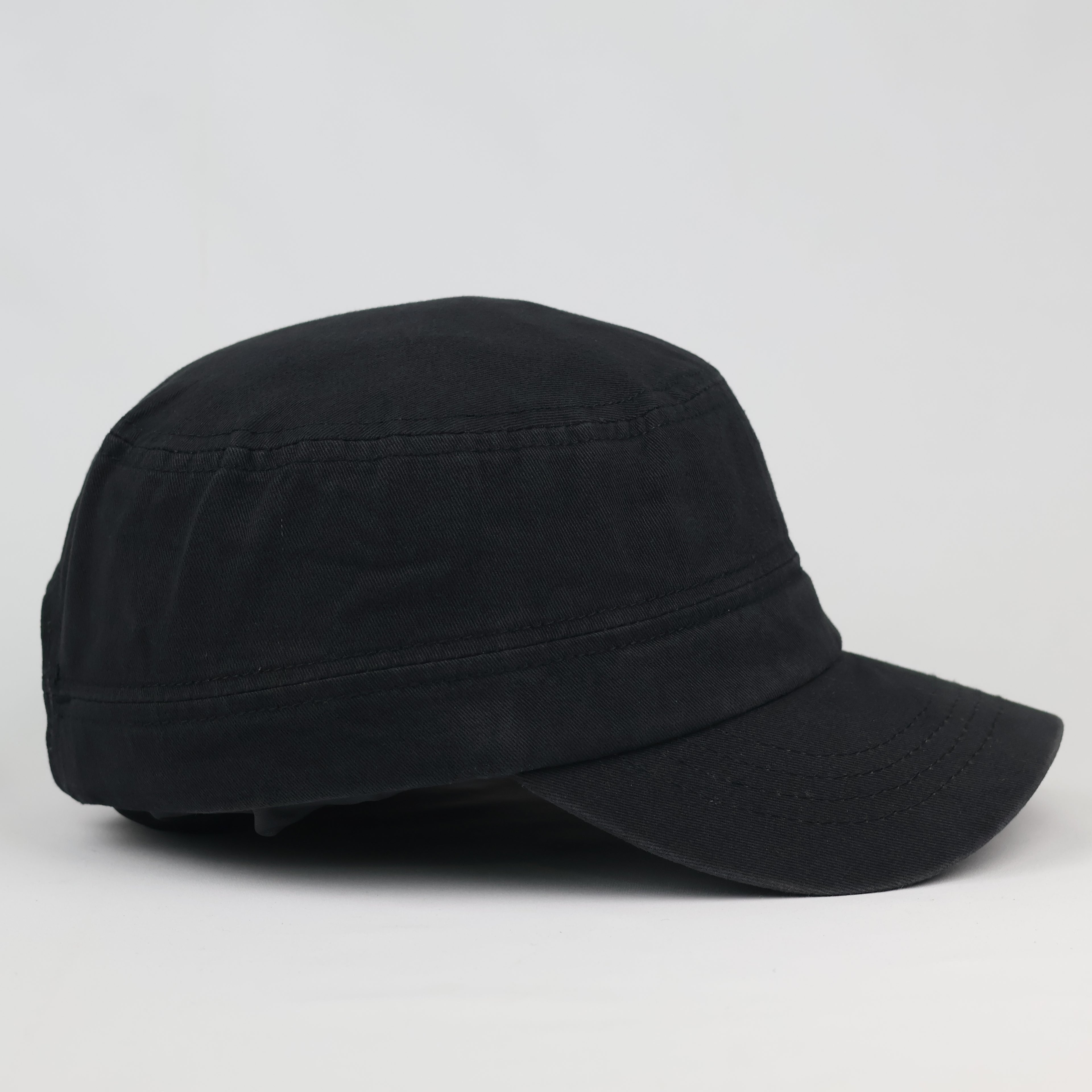 Grunge Punk Black Canvas Star Patch Studded Cadet Hat