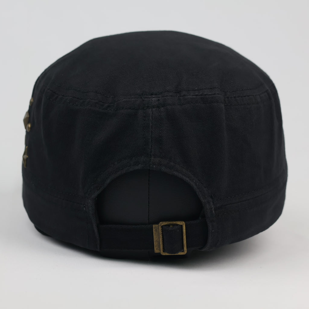Grunge Punk Black Canvas Star Patch Studded Cadet Hat