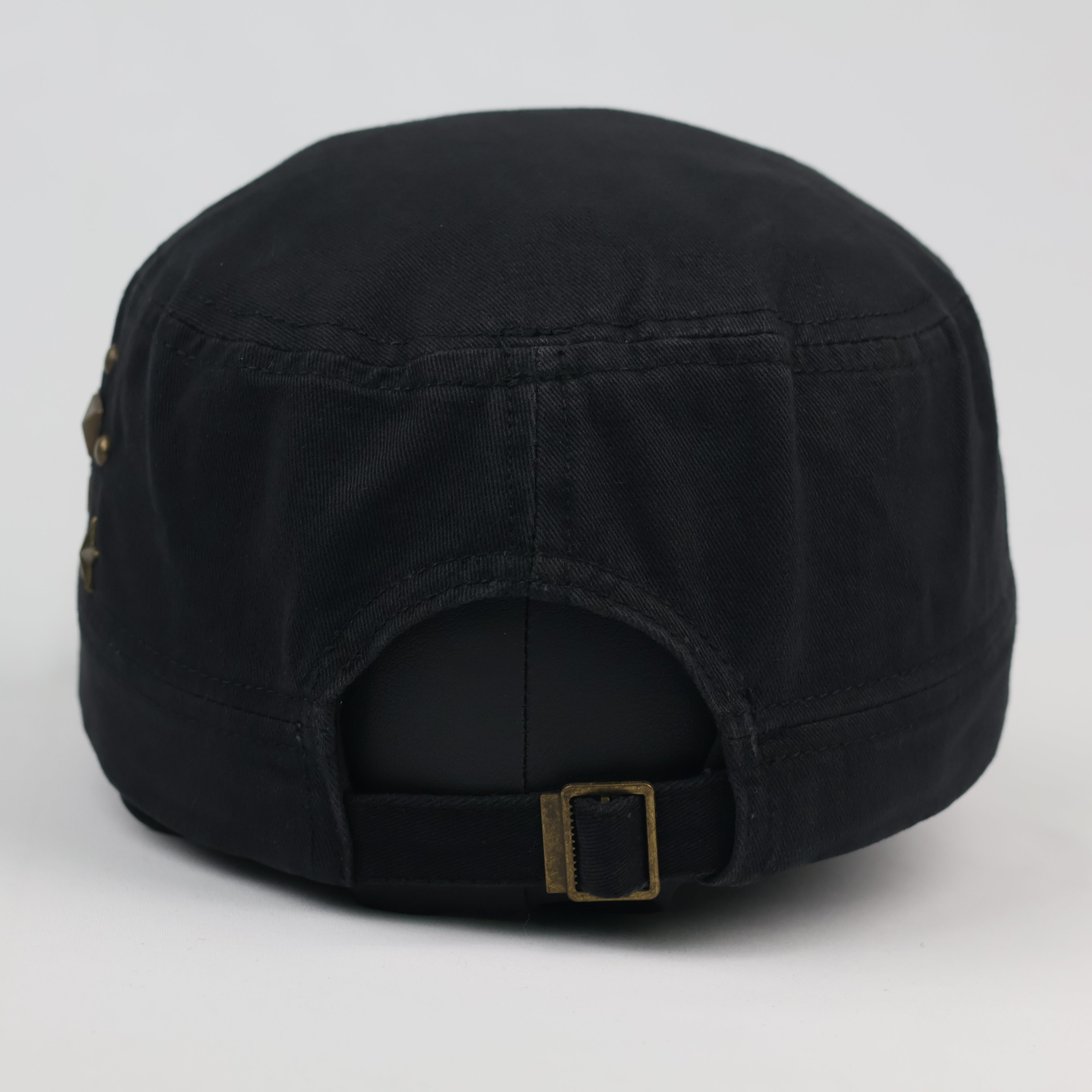 Grunge Punk Black Canvas Star Patch Studded Cadet Hat