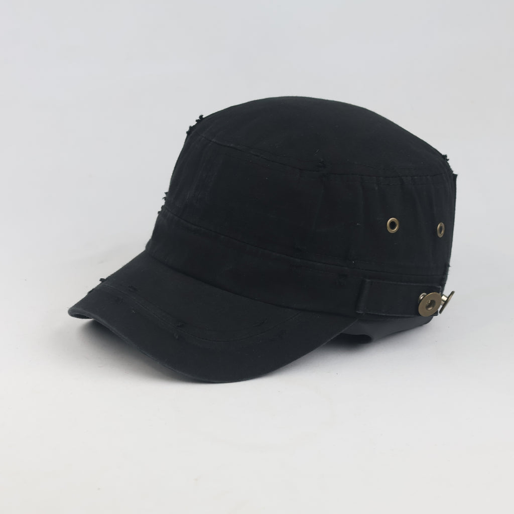 Thrifted Grunge Distressed Black Army Cap (58-60 cm) | 10275