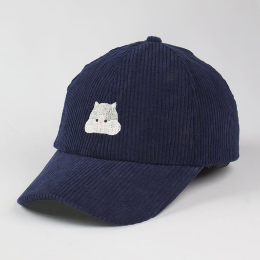 Corduroy "Hamster" Embroidered Dad Cap - Navy Blue