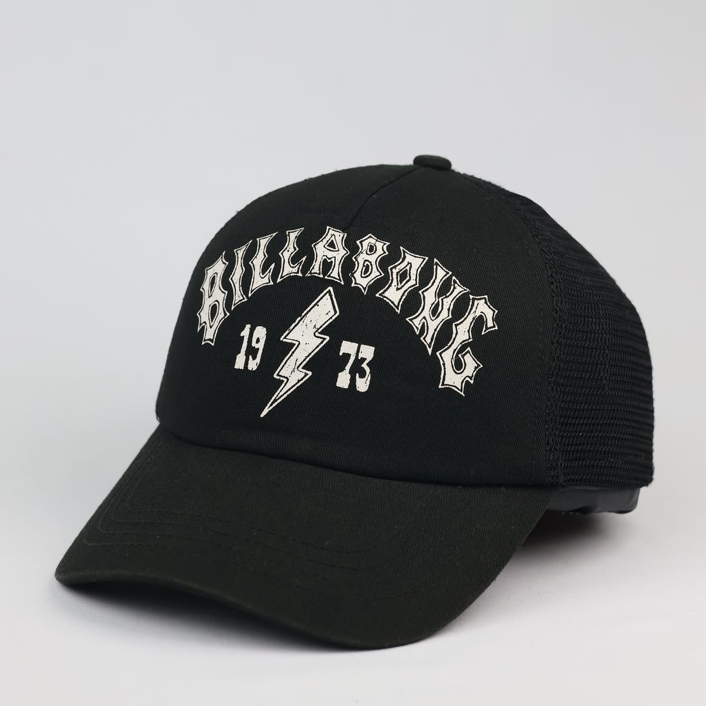 Billabong 1973 Graphic Mesh Back Trucker Hat in Black