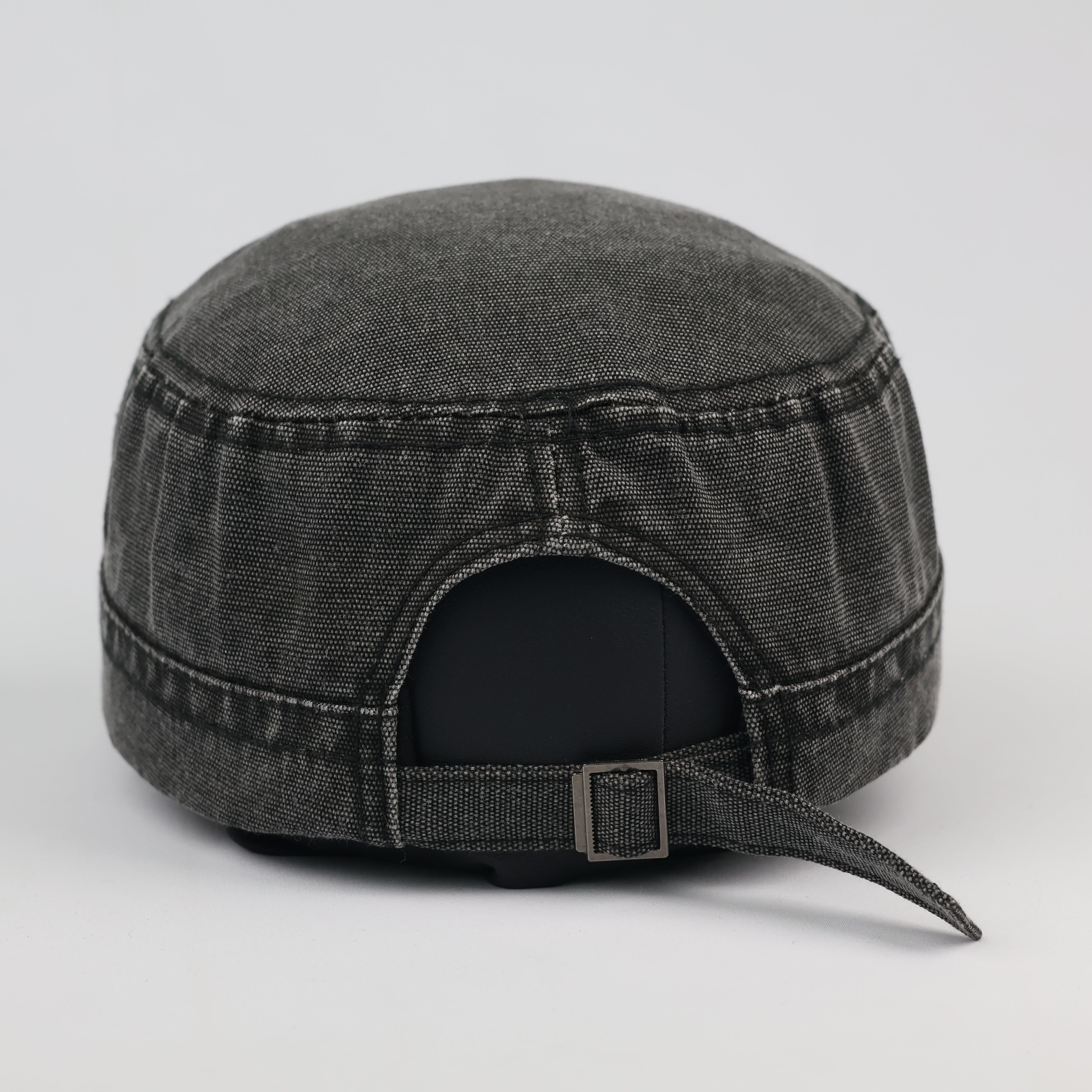Distressed Charcoal Grey Flat Top Army Style Thrifted Cap