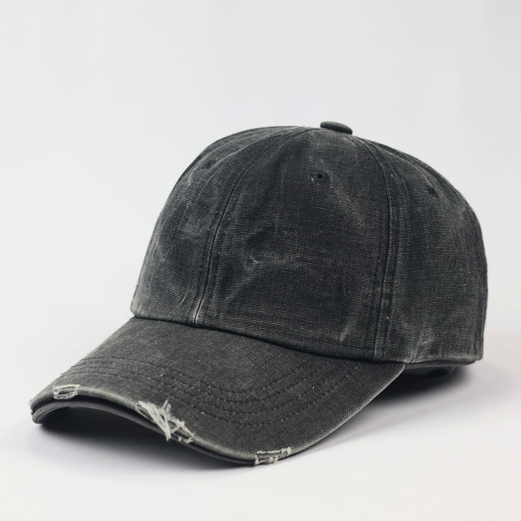 Vintage Distressed Charcoal Denim Thrifted Baseball Cap