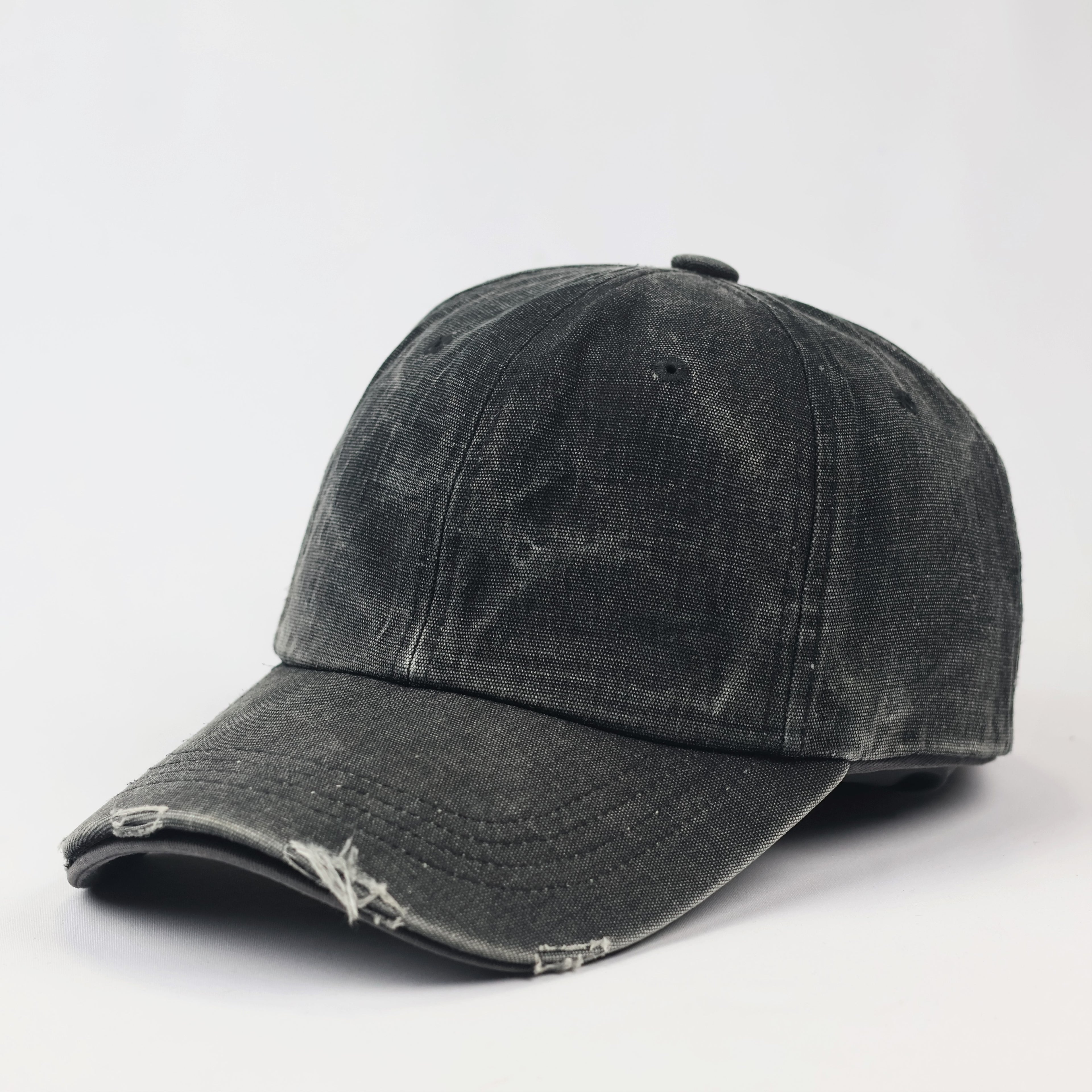 Vintage Distressed Charcoal Denim Thrifted Baseball Cap