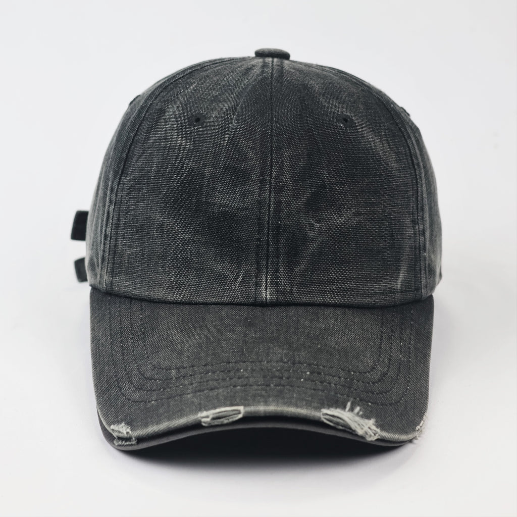 Vintage Distressed Charcoal Denim Thrifted Baseball Cap