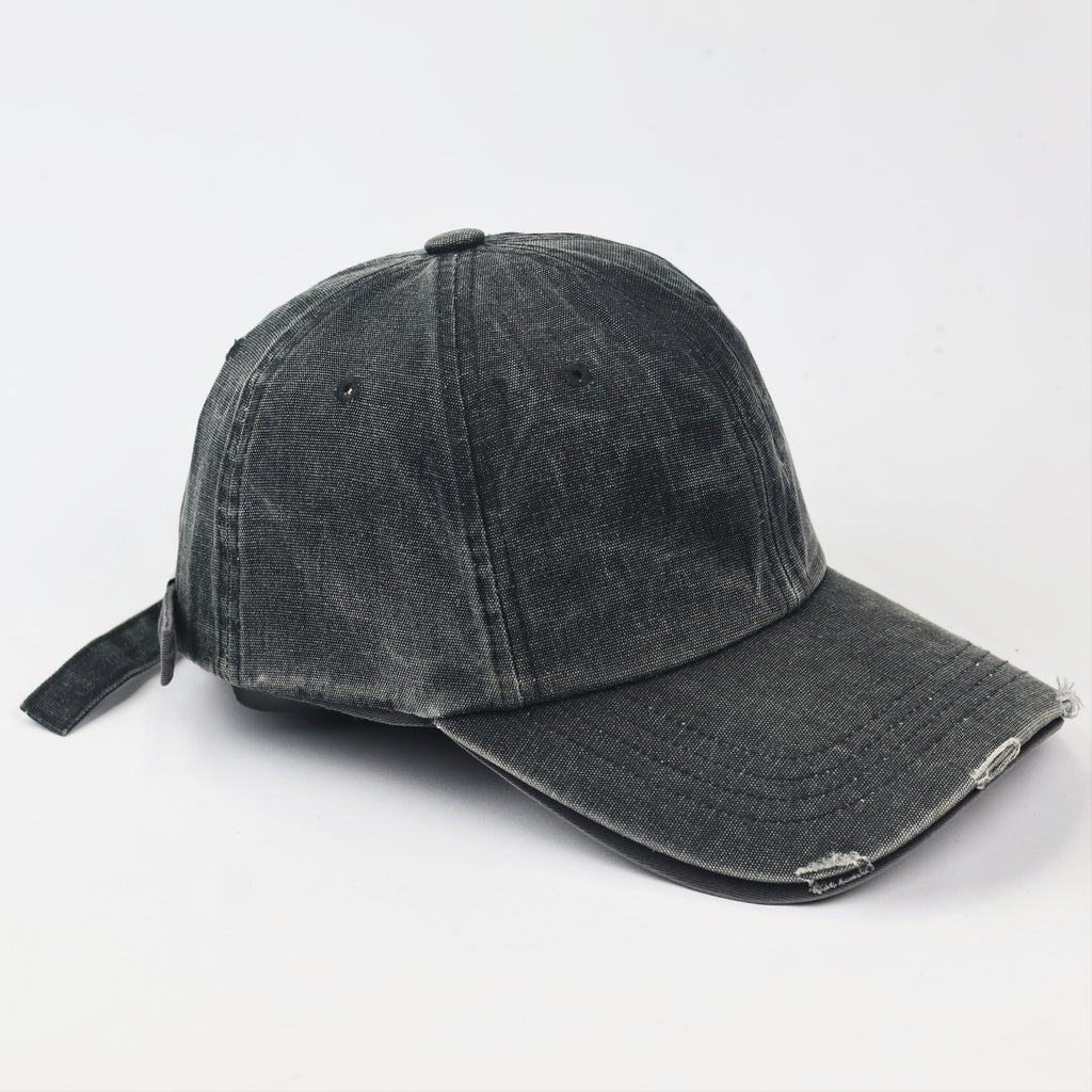 Vintage Distressed Charcoal Denim Thrifted Baseball Cap