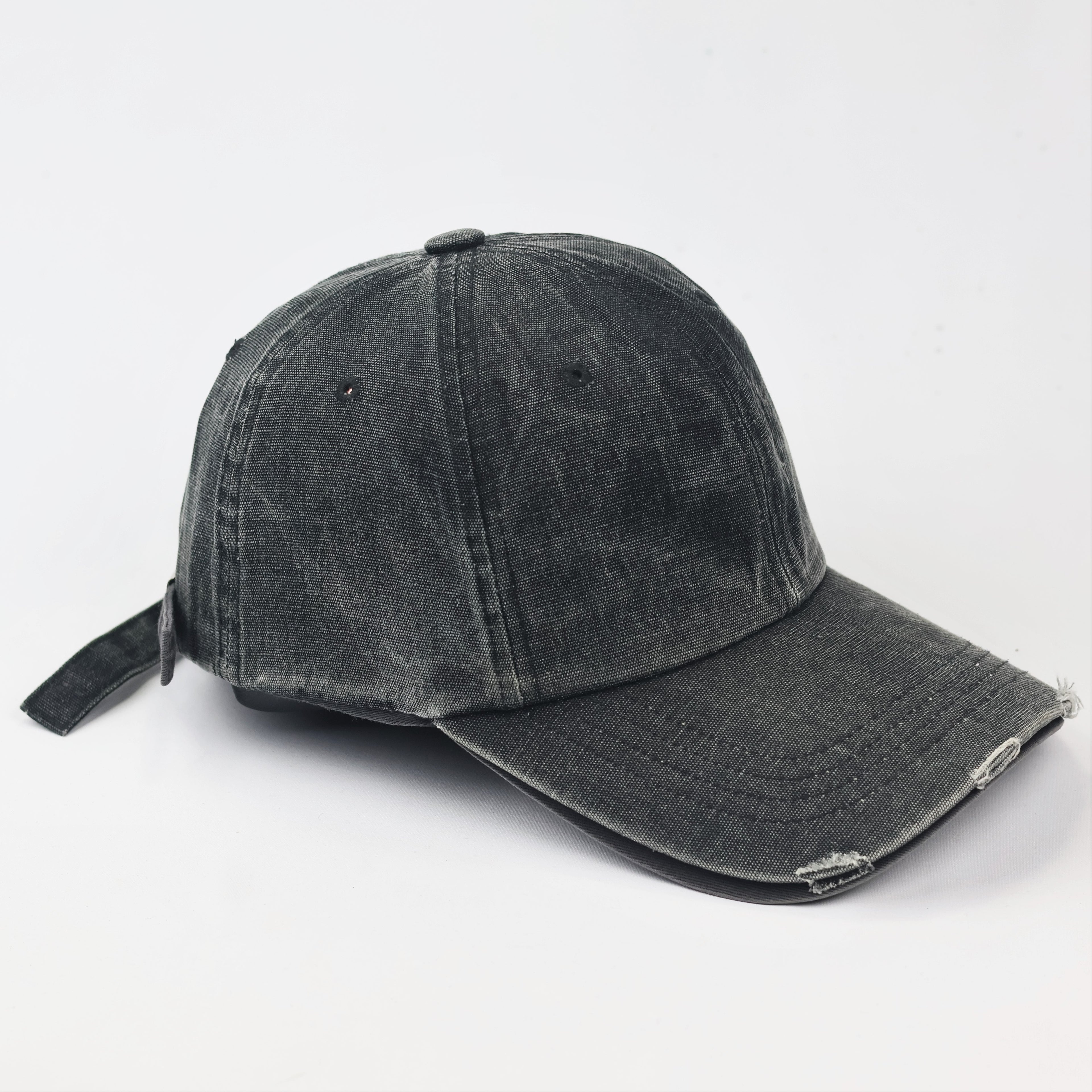 Vintage Distressed Charcoal Denim Thrifted Baseball Cap