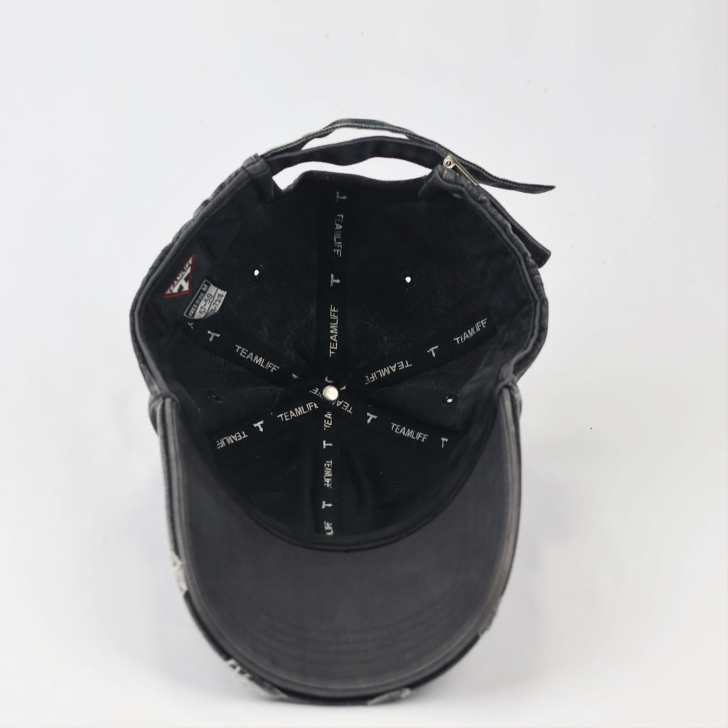 Vintage Distressed Charcoal Denim Thrifted Baseball Cap