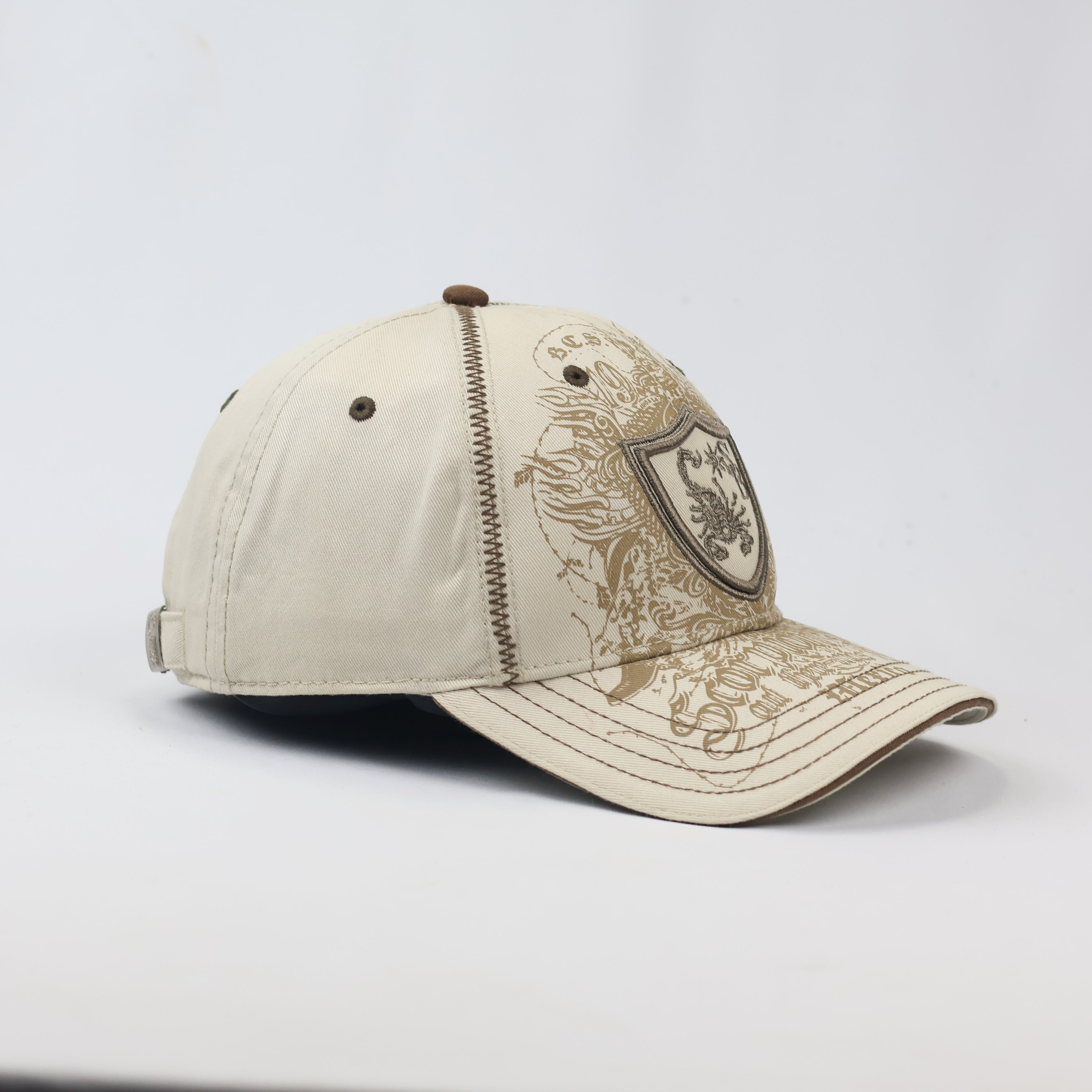 Scorpion Bay Vintage Graphic Thrifted Baseball Cap - Beige & Brown Biker Hat