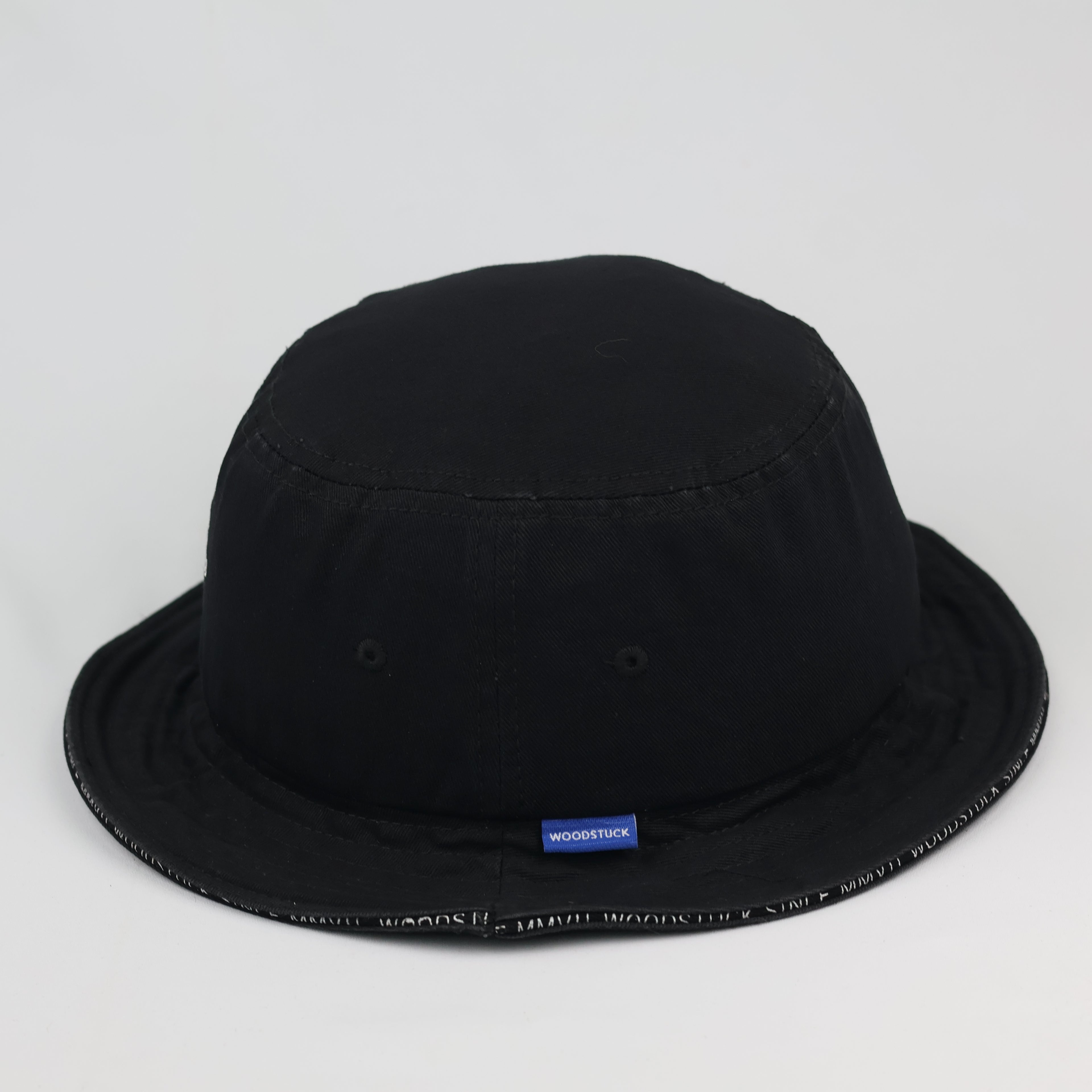 Woodstuck Street Style Black Cotton Thrifted Bucket Hat