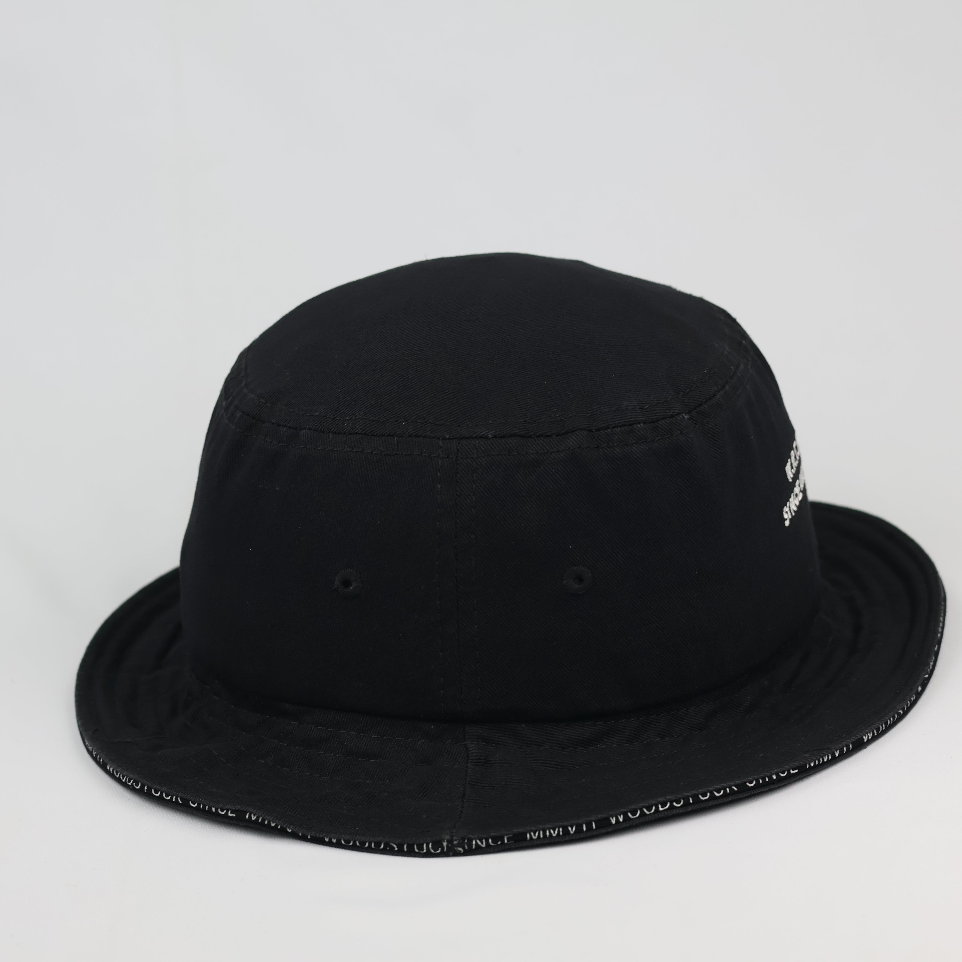 Woodstuck Street Style Black Cotton Thrifted Bucket Hat
