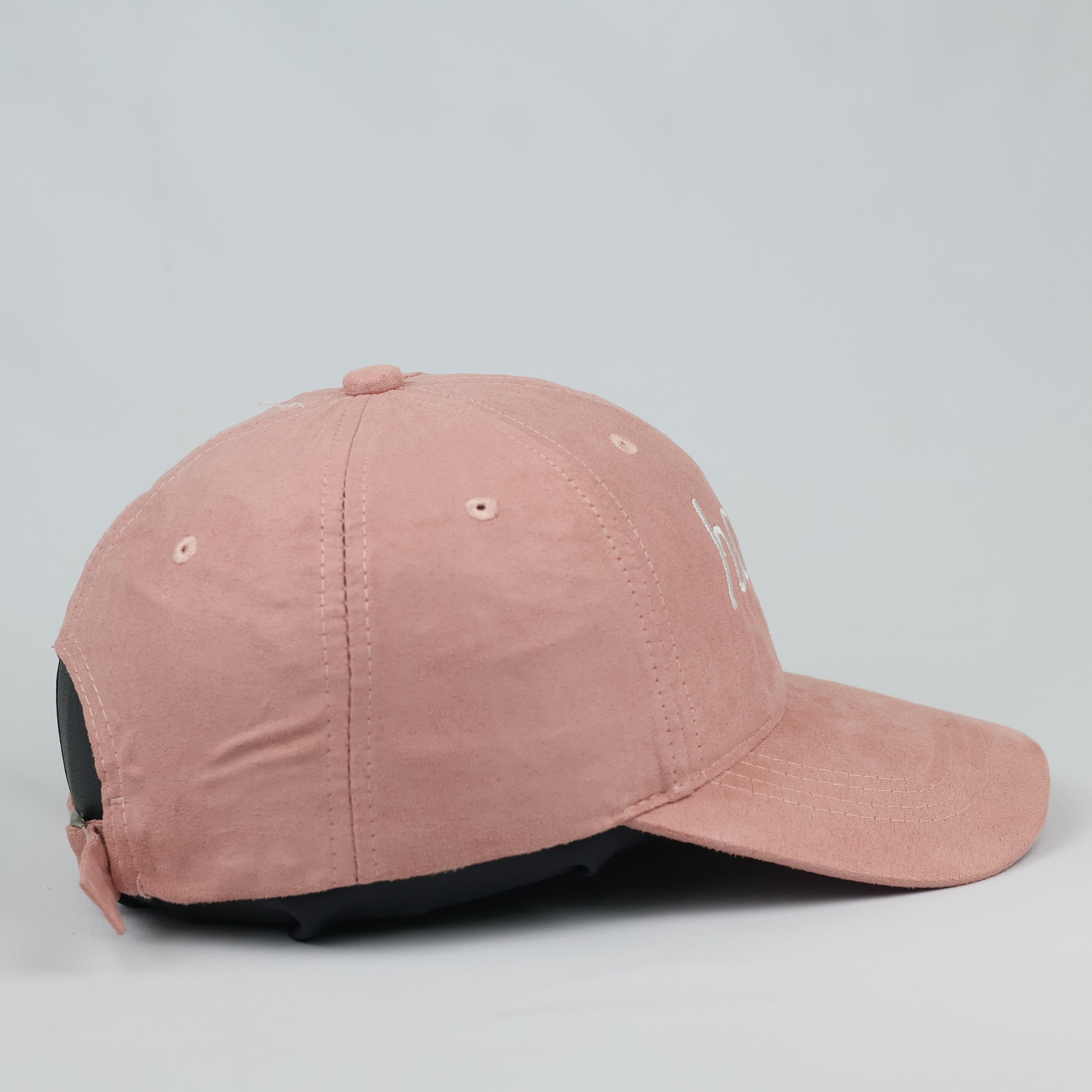 Pastel Pink Faux Suede Happy Script Embroidered Baseball Cap