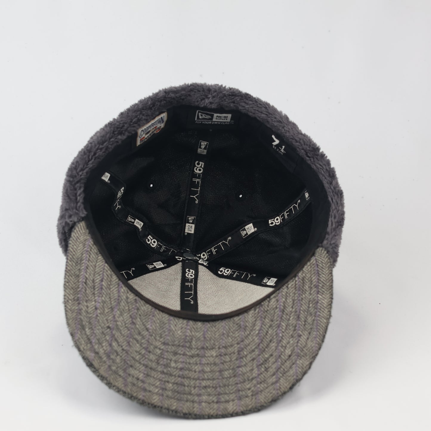 Vintage New Era Cooperstown Collection Dogear Thrifted Hat - Faux Fur Lined - Size 7 1/4