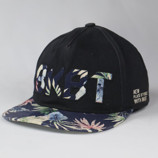 "BKBT" Floral Print Snapback Cap - Black