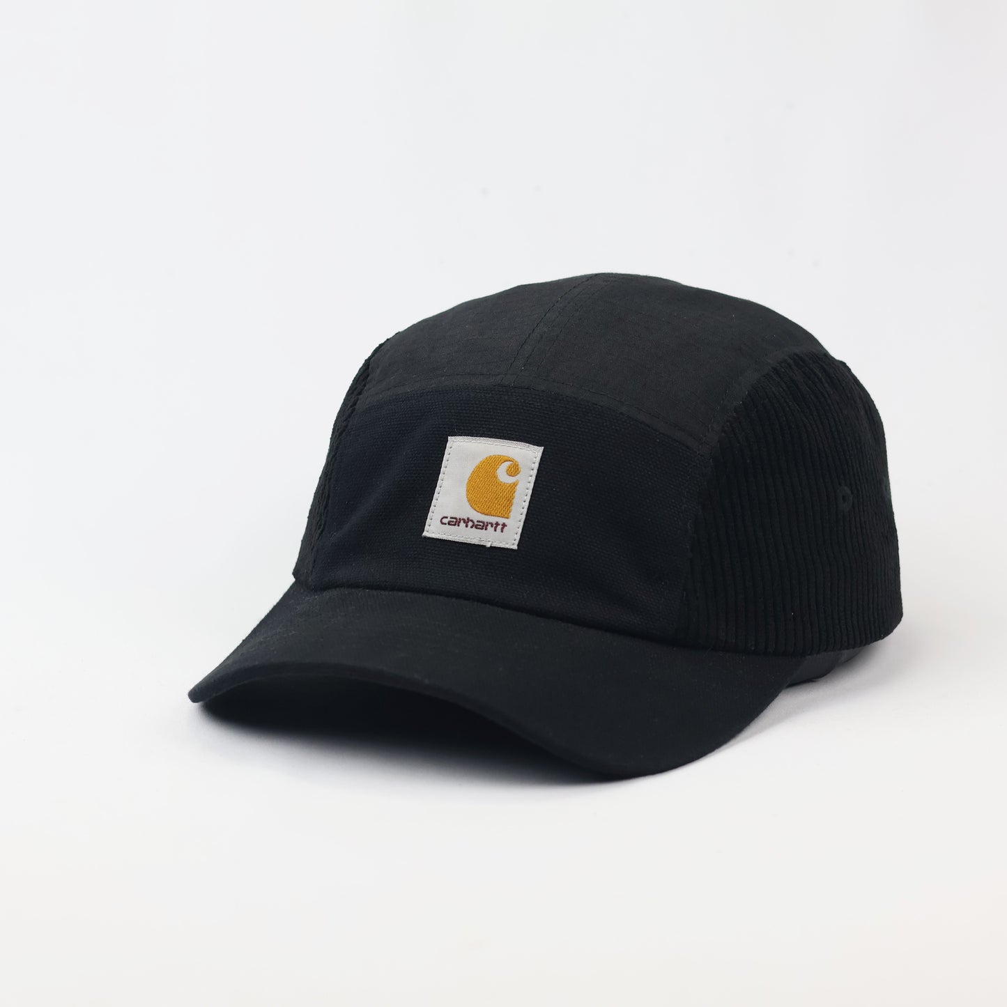 Carhartt WIP Medley 5-Panel Thrifted Cap – Black Corduroy & Canvas Mix
