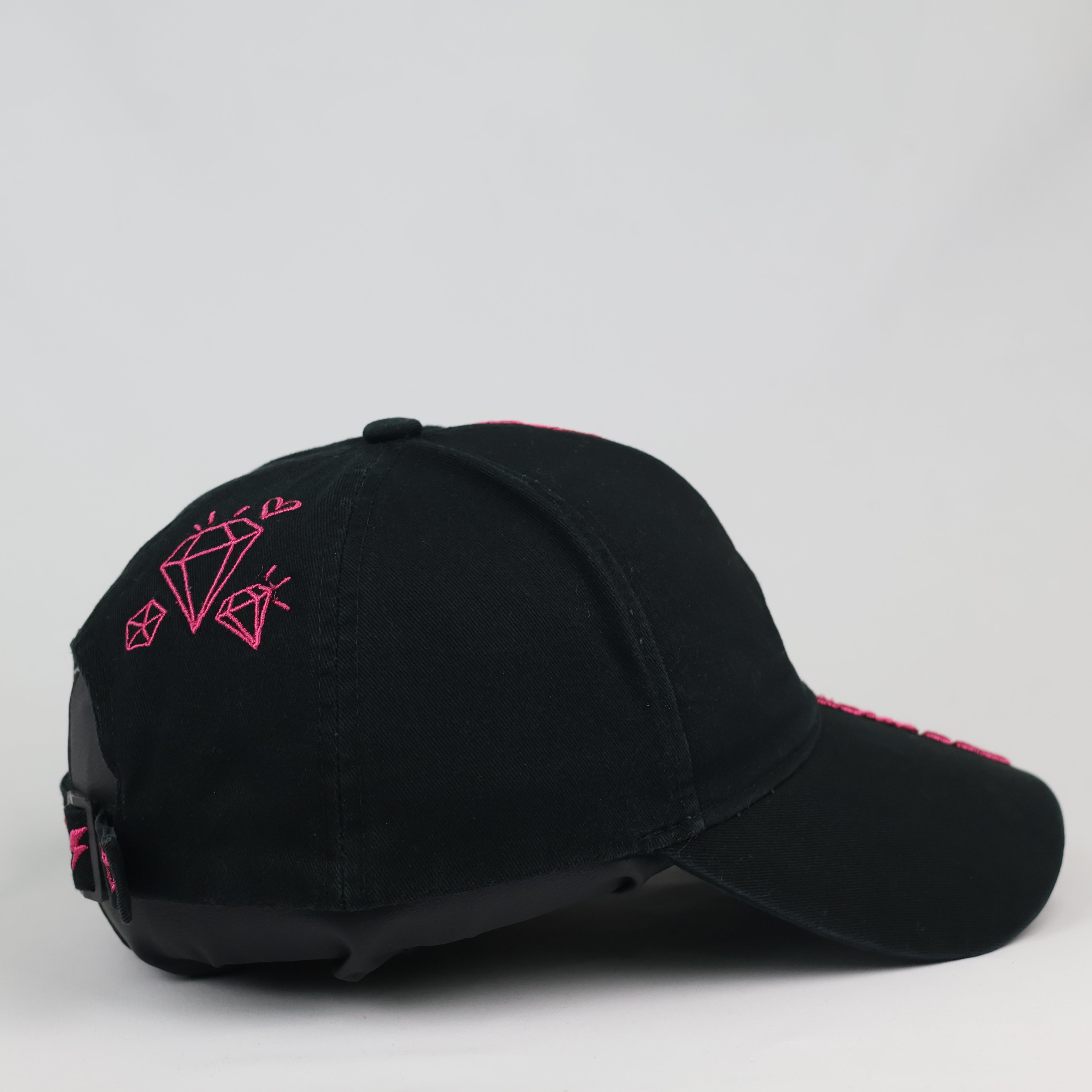 Thrifted Damplush Diamond Graphic Strapback Hat | Black | Size 56-58cm