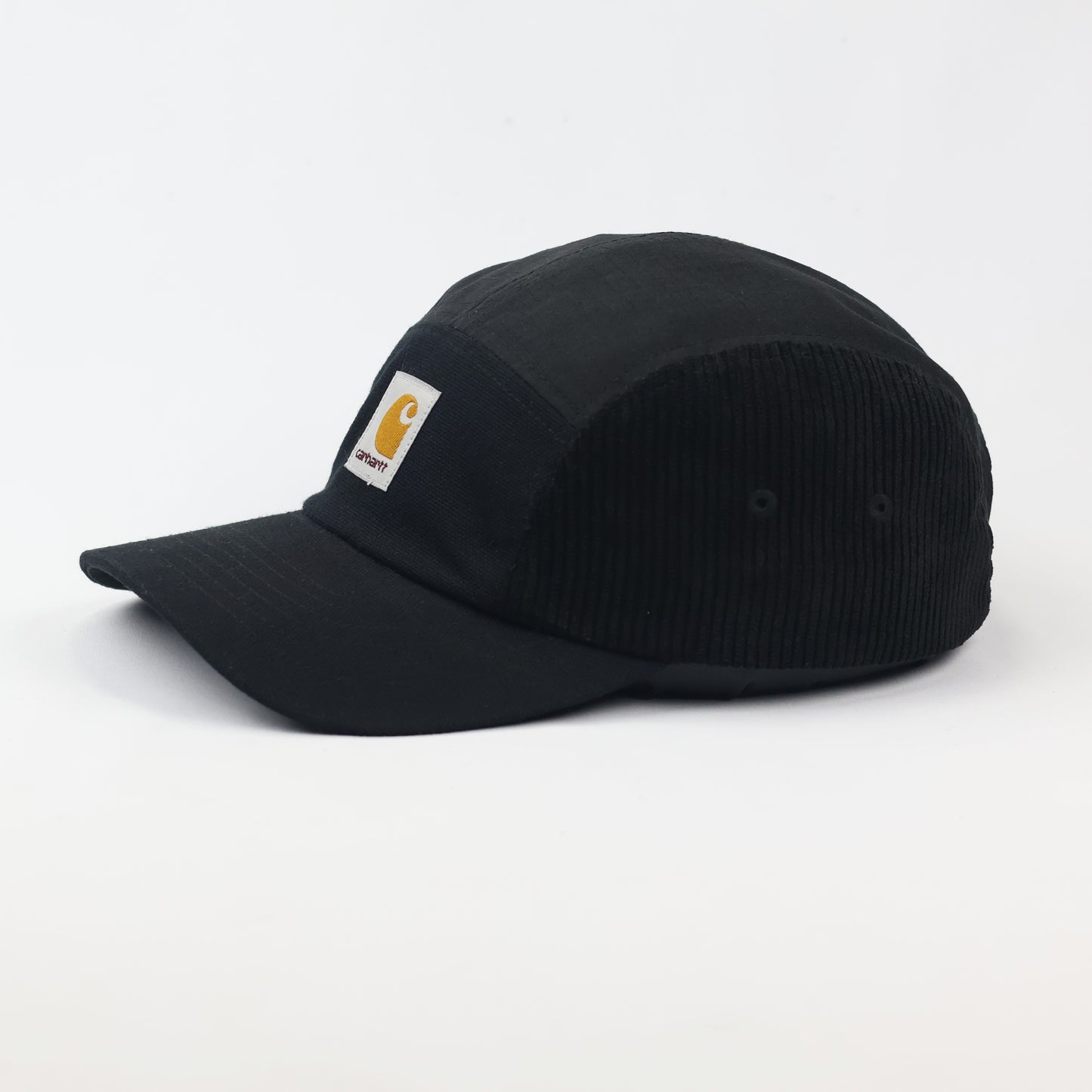 Carhartt WIP Medley 5-Panel Thrifted Cap – Black Corduroy & Canvas Mix