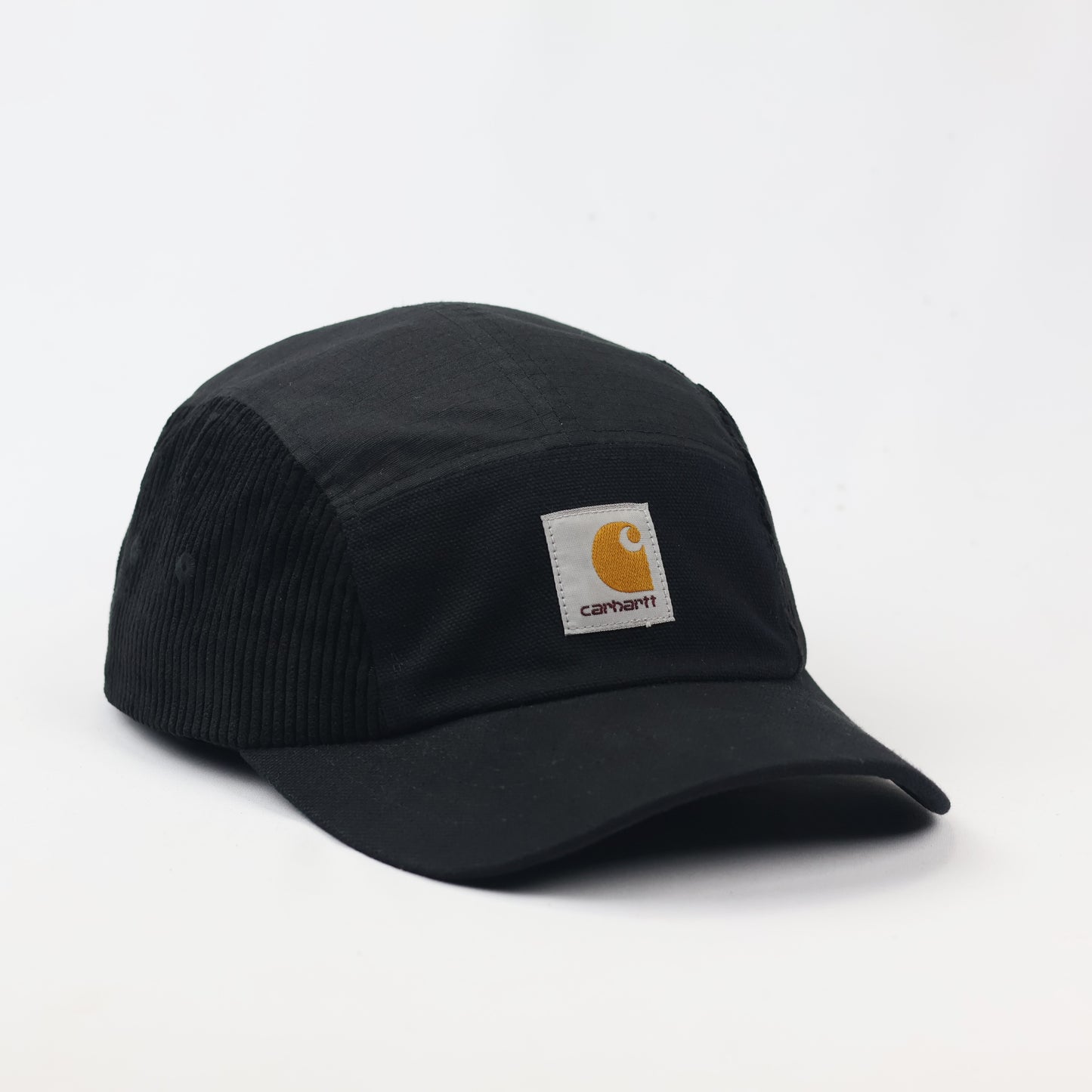 Carhartt WIP Medley 5-Panel Thrifted Cap – Black Corduroy & Canvas Mix
